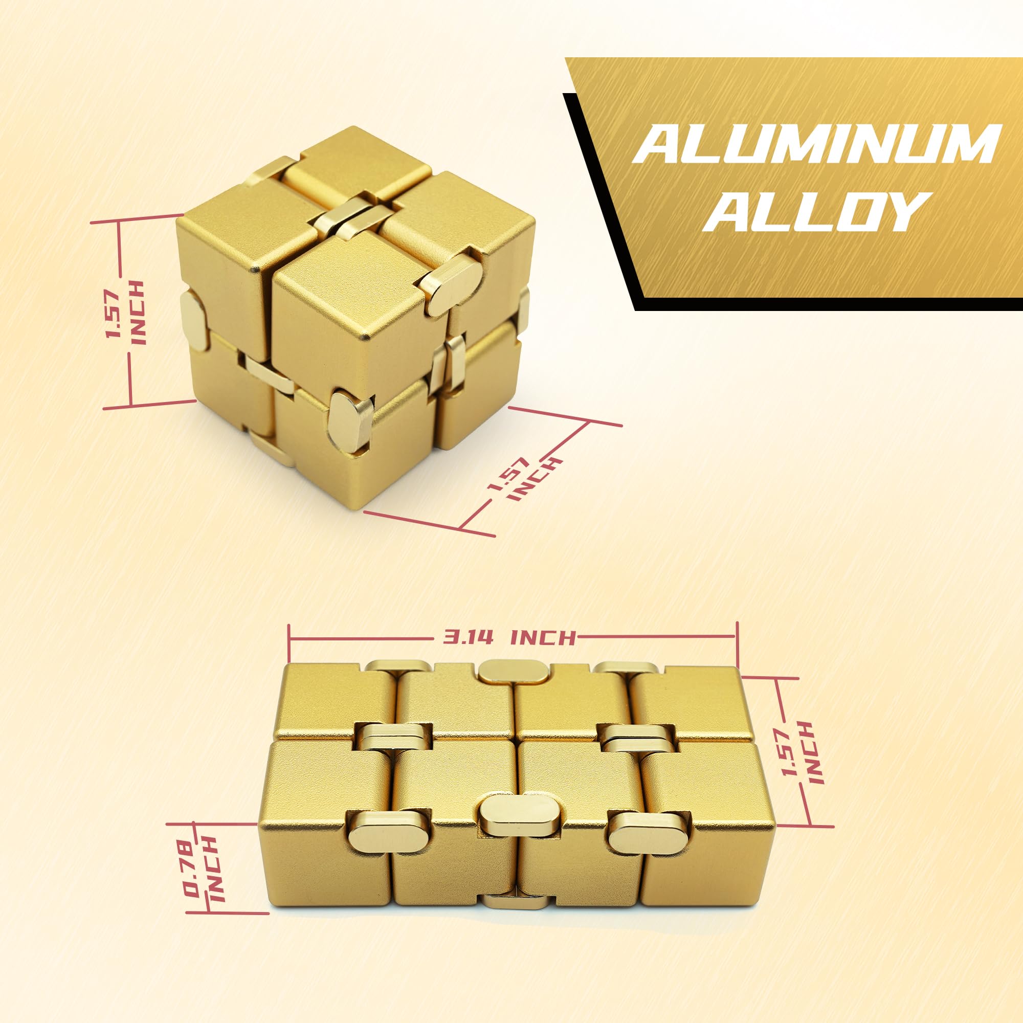 Gold Infinity Cube Fidget Toy for Adults & Kids - Stress Relief & ADHD Focus Aid - Sensory Fidget Toys for Teens 8-12 - Perfect for Office, Classroom & Anxiety Relief (Gold)