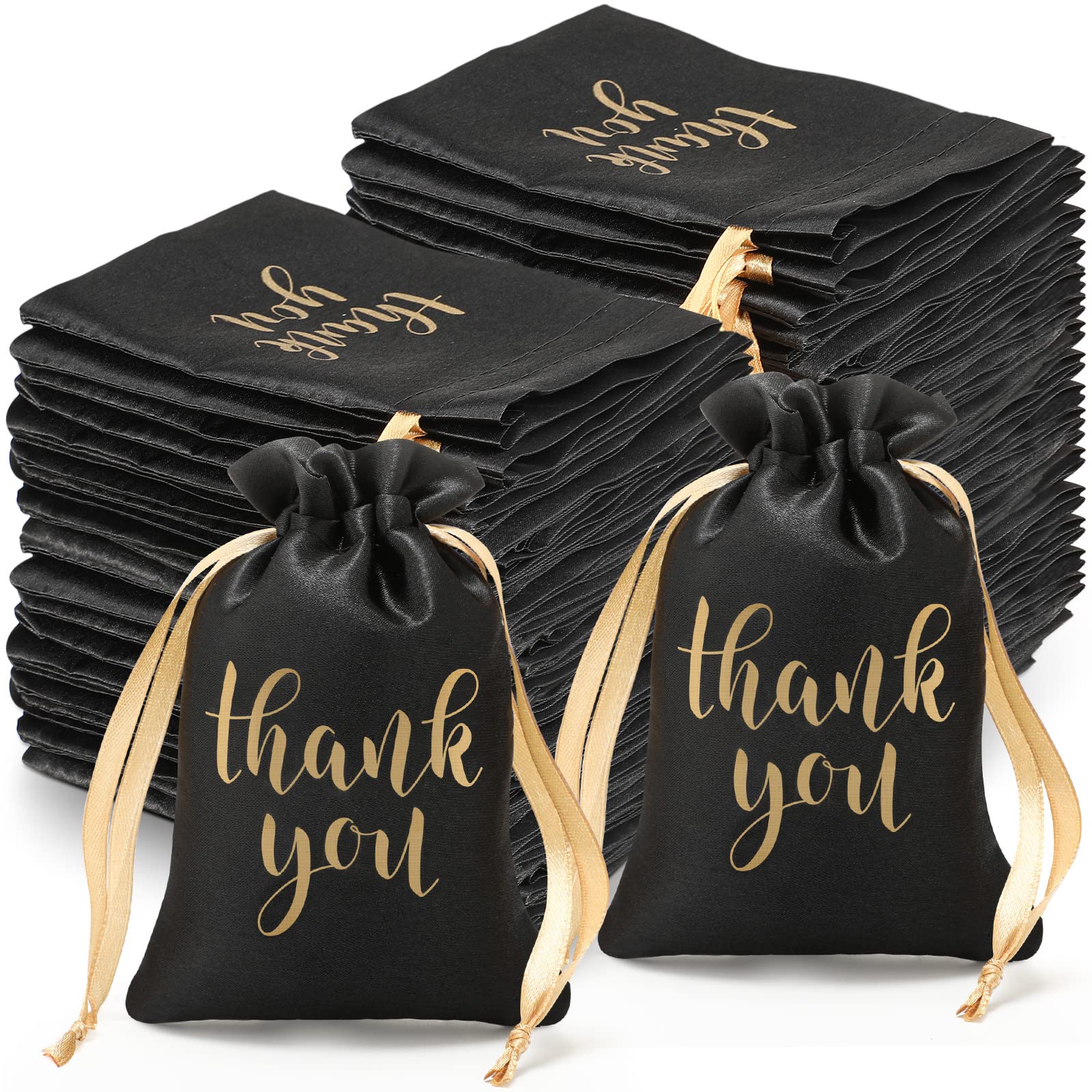 Roowest 100 Pcs Black Satin Drawstring Gift Bags - 4x6 Inch Jewelry Candy Pouches for Wedding, Bridal Shower, Baby Shower, Birthday & Holiday Party Favors - Perfect for Thank You Gifts, Party Decorations and Small Item Storage