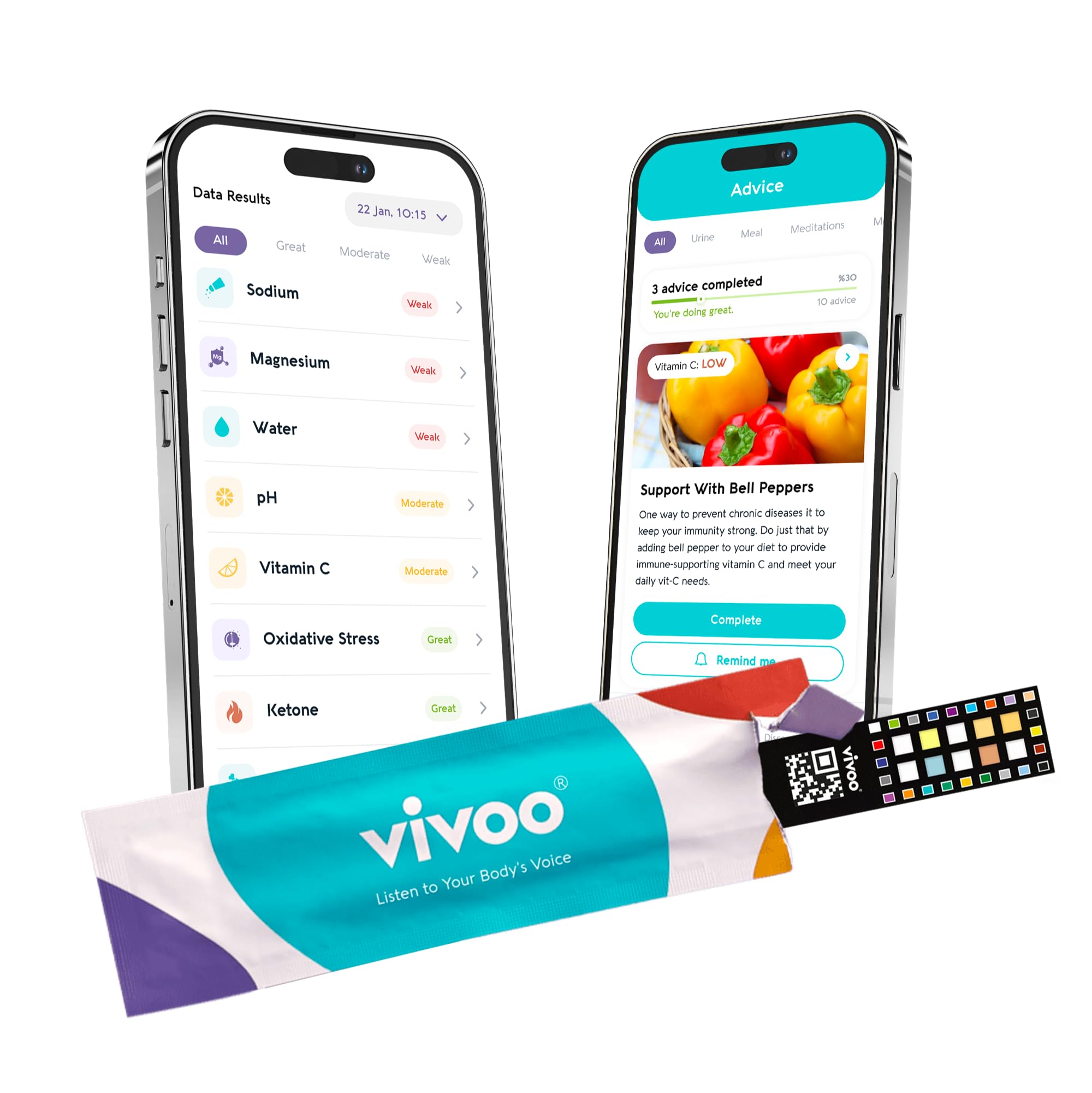 Vivoo Urine Test Strips & Keto Strips with App | Home Health Tracking for Nutrition, Ketosis, Hydration, pH Levels | 48 Tests (12 Month Supply) | Monitor Ketogenic Diet, Weight Loss & Wellness at Home