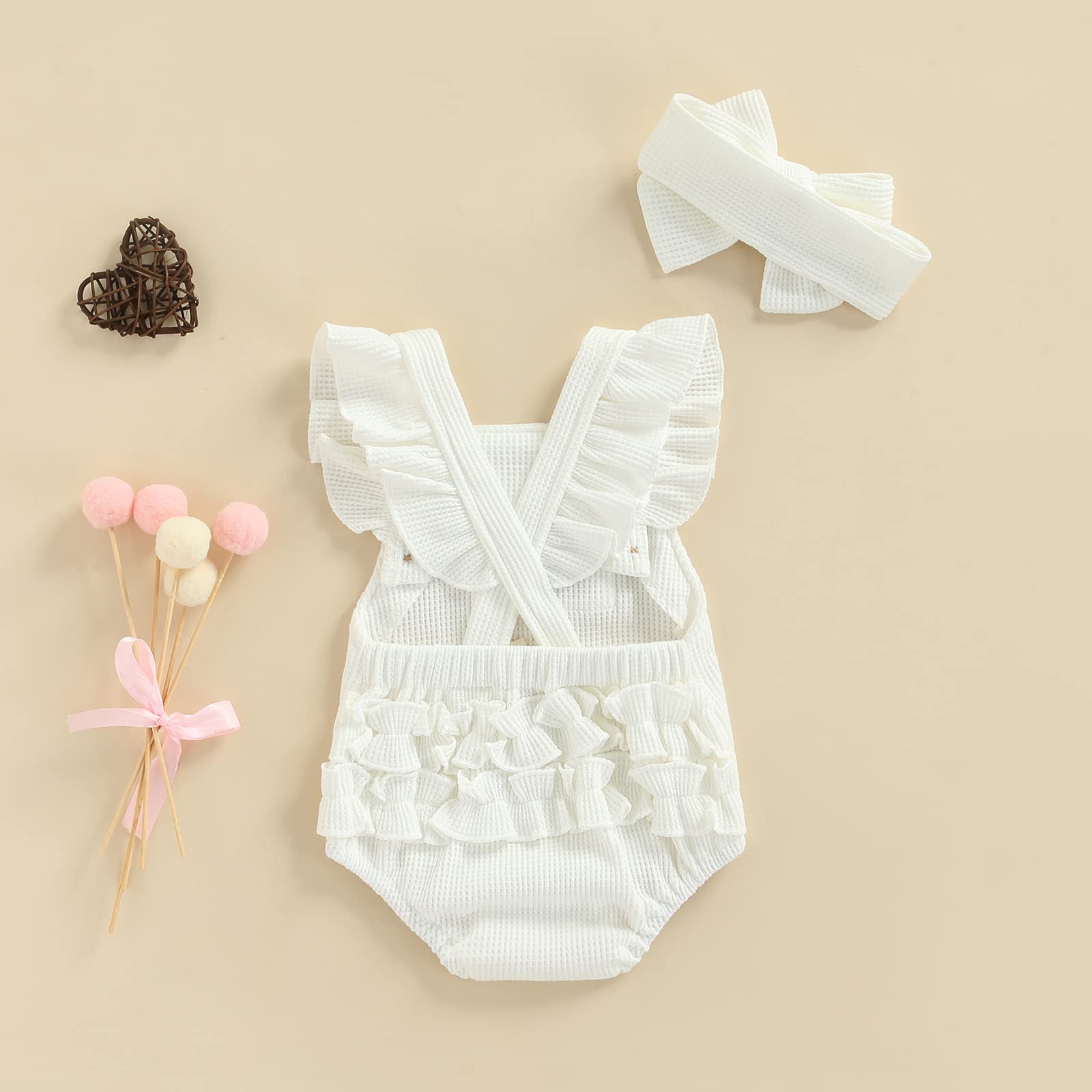 Newborn Baby Boy & Girl Clothes - Rainbow Romper Waffle Bodysuit with Ruffled Sleeveless Design | Soft Infant Jumpsuit Outfit for Photo Shoots, Playtime & Special Occasions