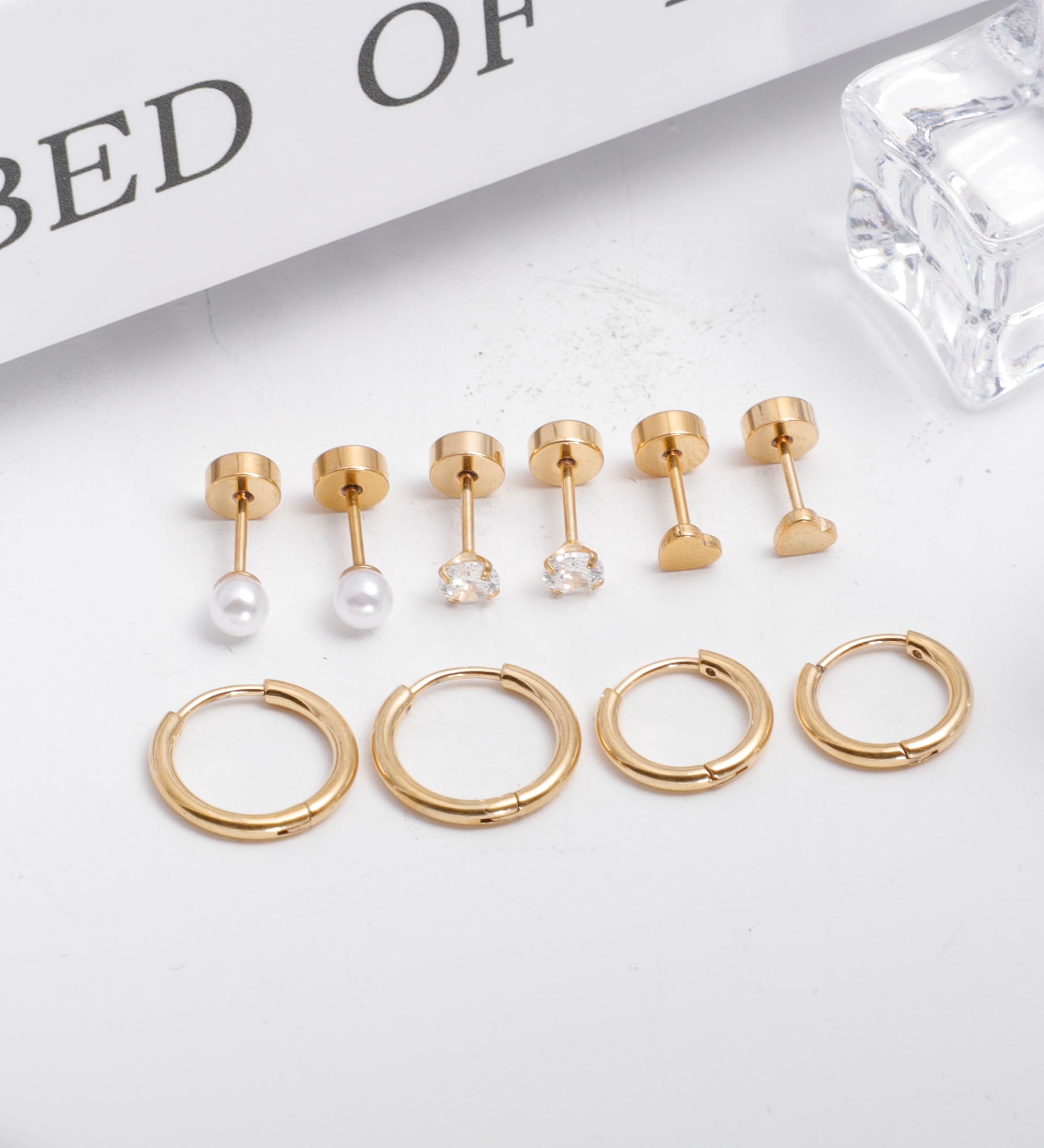 Hypoallergenic Titanium Earrings for Women - 20G Pure Titanium Stud & Hoop Earrings with CZ Heart & Pearl for Sensitive Ears | Flat Back Design for Comfort | Perfect for Daily Wear, Work & Special Occasions