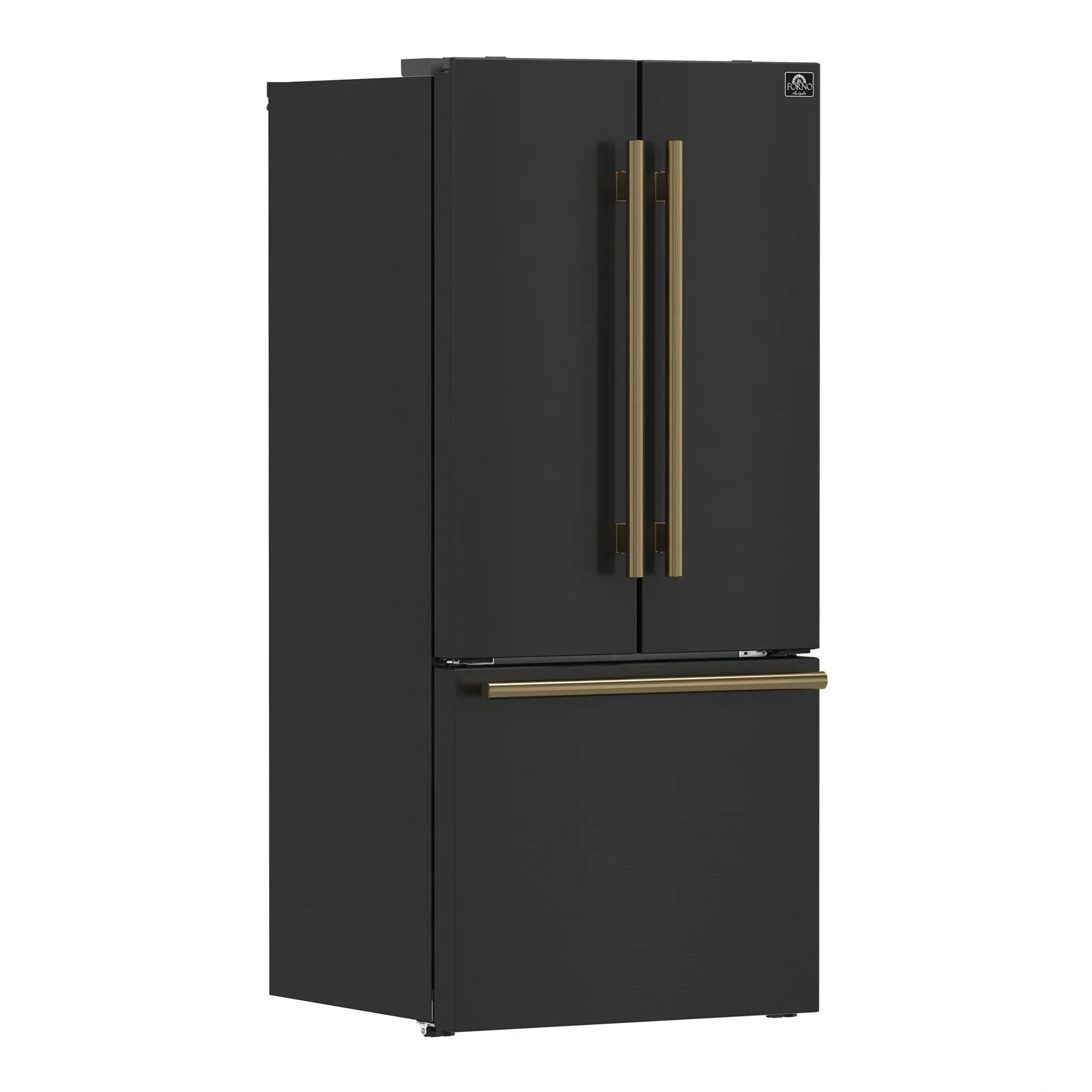 Forno Espresso Gallipoli 30-Door Refrigerator with Ice Maker - Black Finish & Antique Brass Handle (Model FFFFD1974 31BLK) | Perfect for Restaurants, Cafes, and Luxury Home Kitchens
