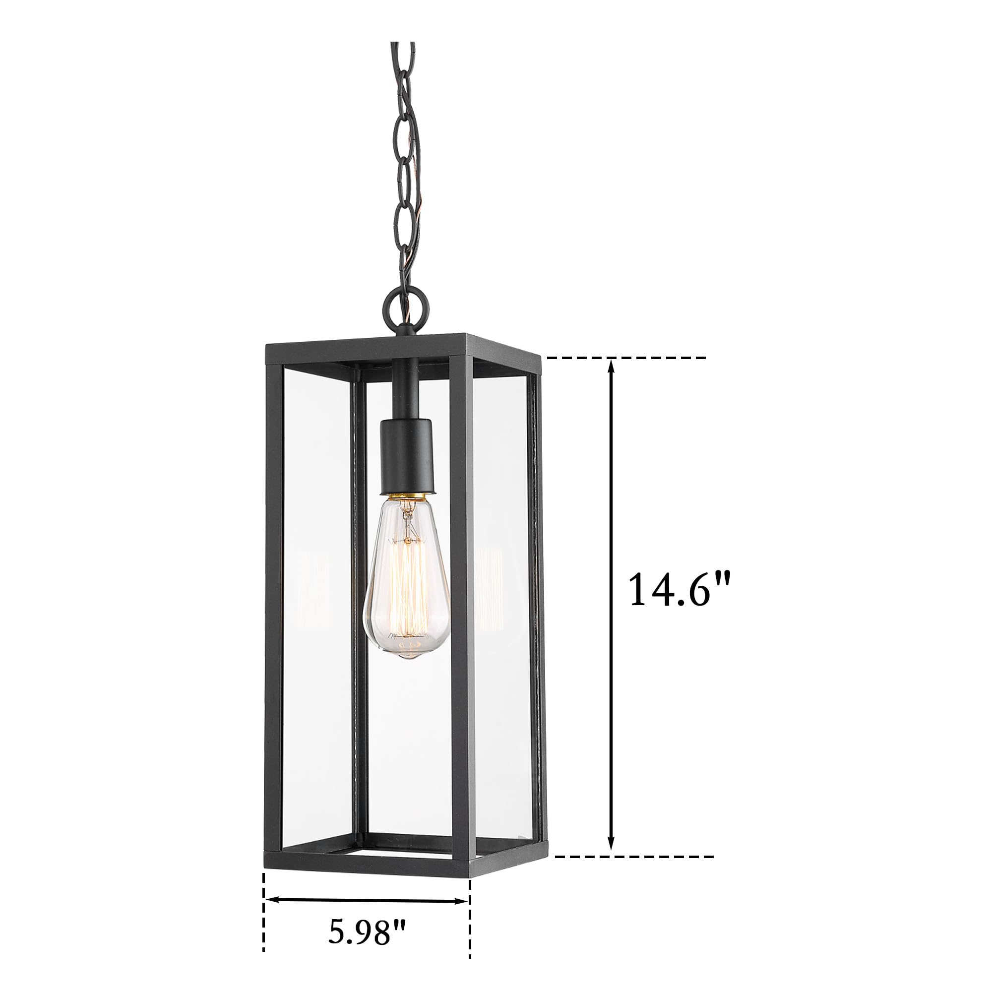Bestshared 15 Inch Modern Outdoor Pendant Lantern Light - Clear Glass Hanging Fixture for Porch, Patio, Pathway & Hallway - Weather-Resistant Indoor/Outdoor Ceiling Lamp for Garden, Entryway & Deck Lighting