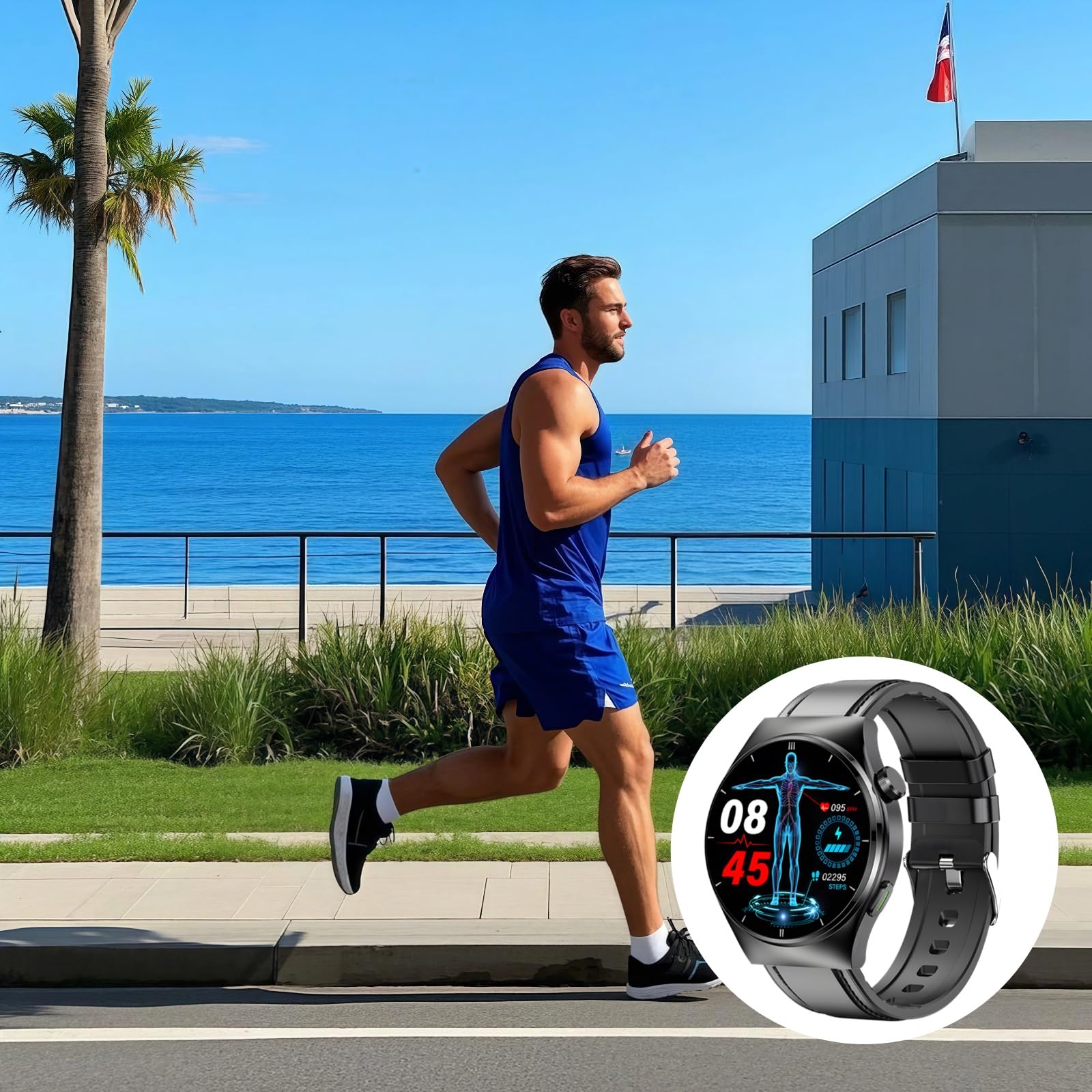 Men's Smart Fitness Tracker Watch with Heart Rate & Blood Pressure Monitor, Call Function, Black Silicone Strap - Perfect for Running, Gym Workouts & Daily Activity Tracking