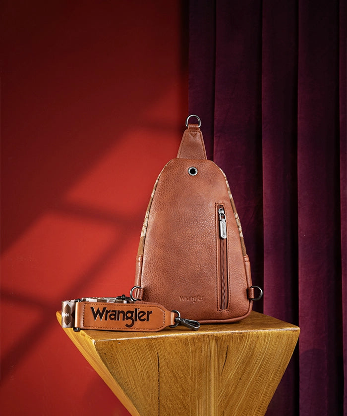 Wrangler Aztec Print Sling Bag - Stylish Crossbody Bag for Men & Women - Perfect for Travel, Hiking, and Everyday Use