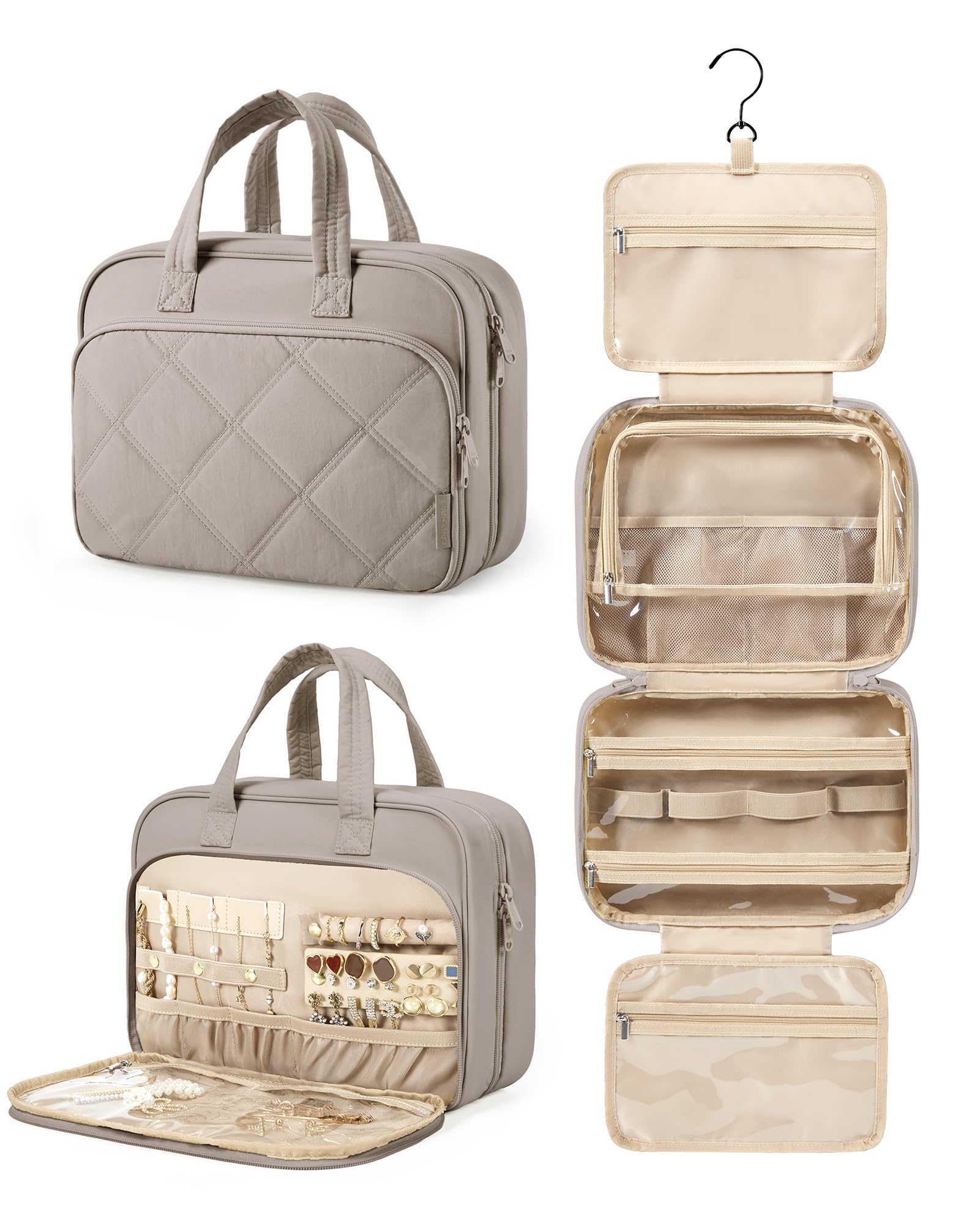 BAGSMART Hanging Toiletry Bag for Women - Puffy Travel Cosmetic Organizer with Jewelry Storage, Waterproof Makeup Bag with Multiple Compartments | Perfect for Travel, Gym, Camping & Daily Essentials (Medium Size)
