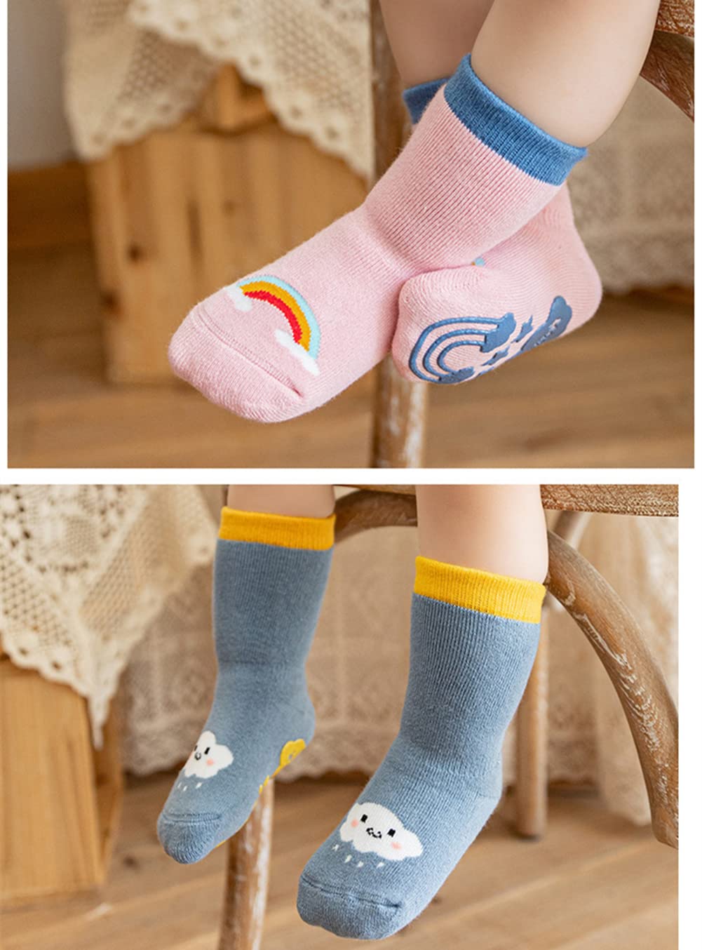 Non-Slip Baby Socks with Grips - 6 Pairs Anti-Skid Toddler Crew Socks for Girls & Boys - Perfect for Playtime, Daycare, and Learning to Walk