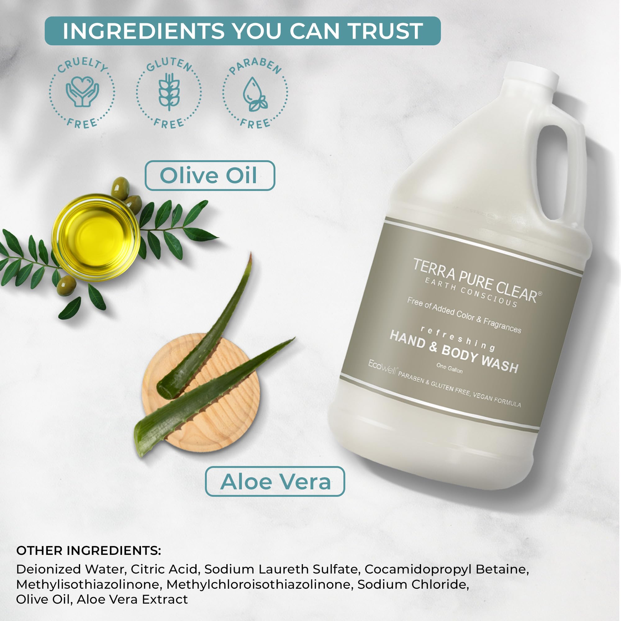 Terra Pure Clear Fragrance-Free Gallon Hand & Body Wash (4 Pack) - Gentle Cleansing for Sensitive Skin, Ideal for Home, Spa & Commercial Use