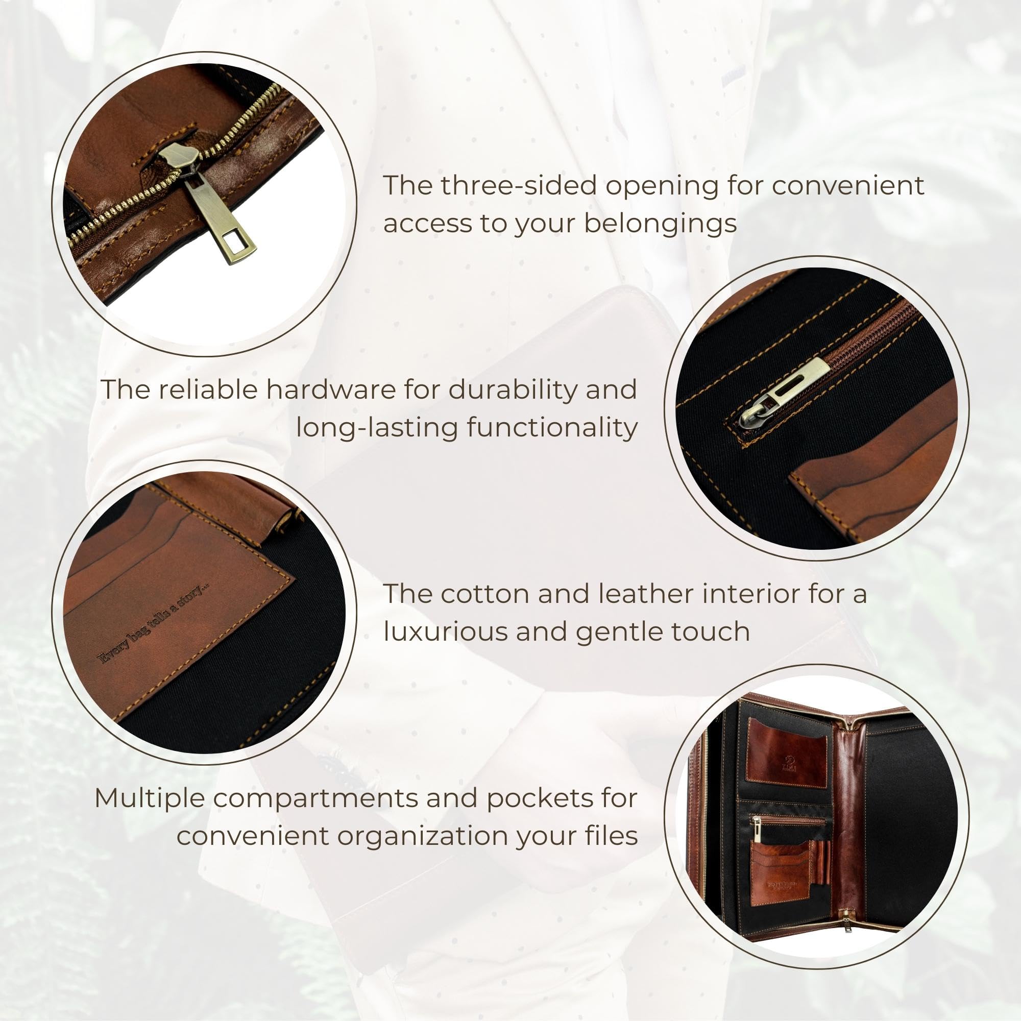 Premium Italian Handcrafted Leather Portfolio Organizer - A4 Document Folder with Time-Resistant Brown Leather - Perfect for Business Meetings, Office Use & Executive Gifts (Includes Gift Box)