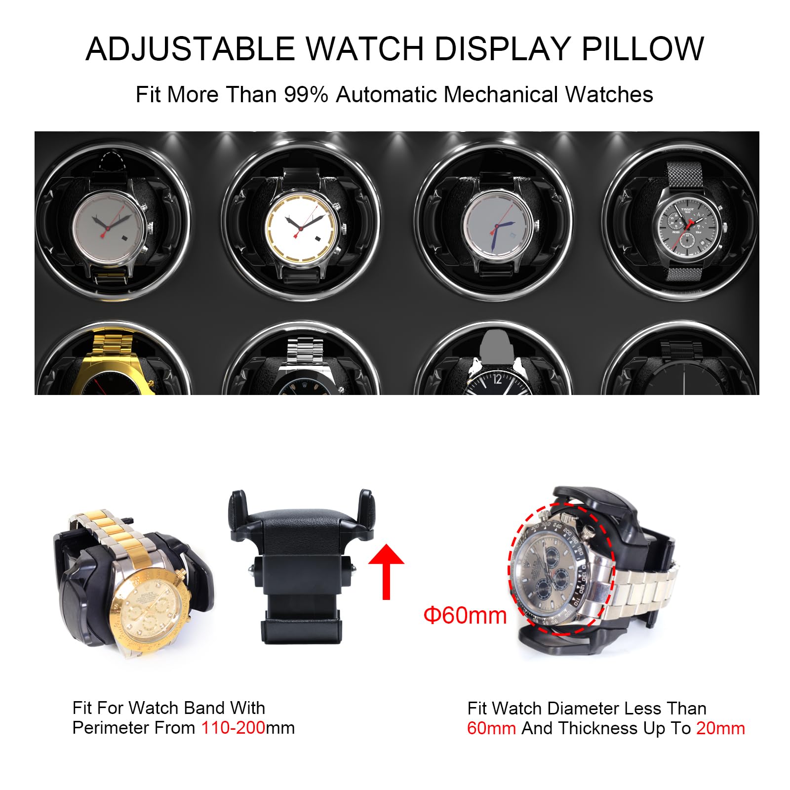Premium DUKWIN Watch Winder for 2/4/6/8 Automatic Watches - Lockable Luxury Watch Box with Jewelry Storage | Super Quiet Mabuchi Motor, High-Gloss Piano Finish & LED Lighting | Perfect for Watch Collectors, Travel & Home Display