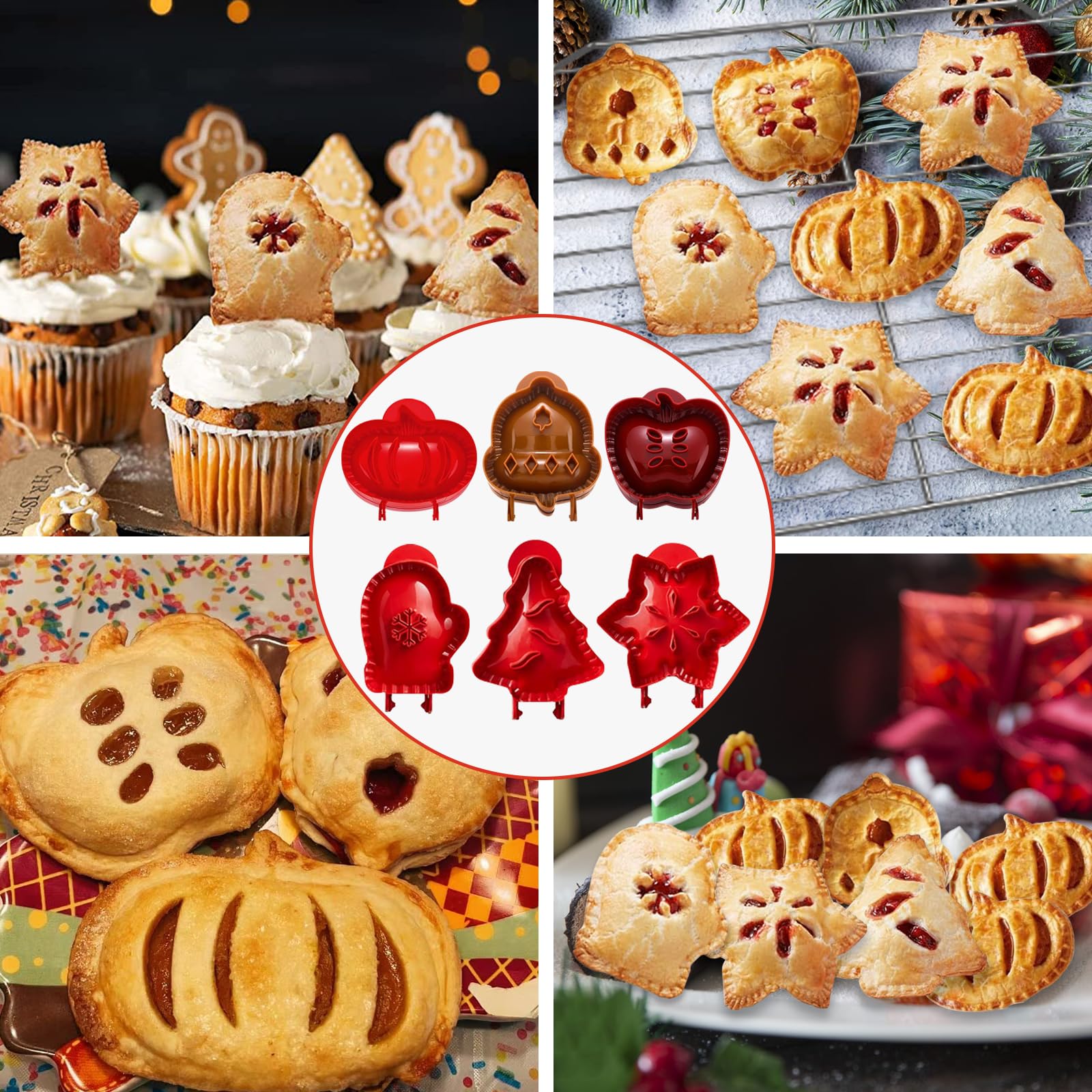 6PCS Mini Pie Molds Set - Stainless Steel Hand Pie Press & Pocket Pie Maker for Baking - Perfect for Christmas, Parties & Potlucks - Create Delicious Hand Pies, Empanadas & Dumplings Easily
