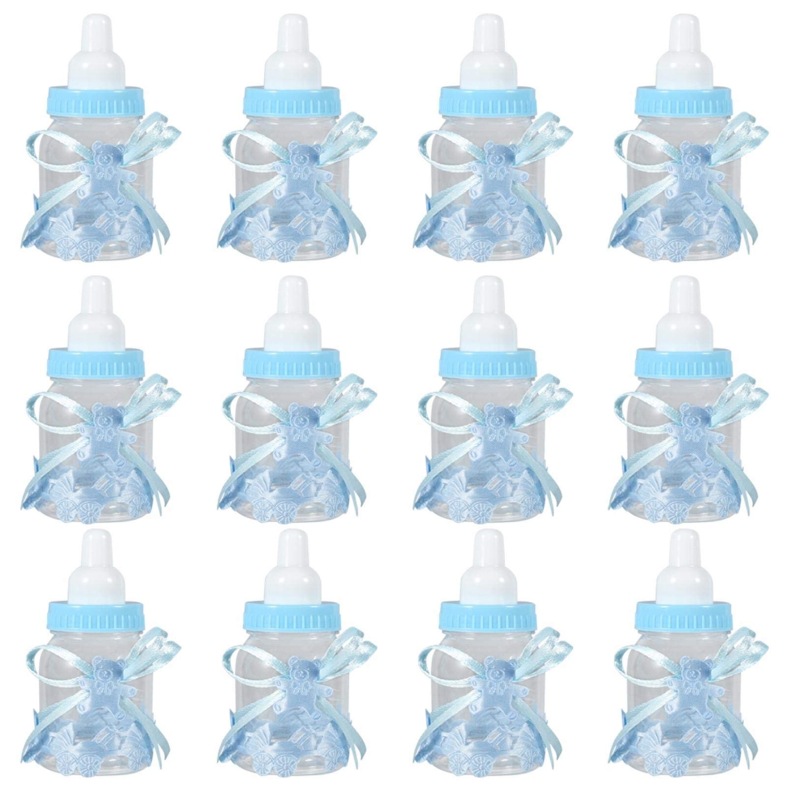 12pcs Baby Shower Candy Chocolate Bottles - Blue Organza Gift Bags for Baby Shower Party Favors, Decorations & Gifts (Perfect for Gender Reveal, Newborn Celebrations & 1st Birthday Parties)