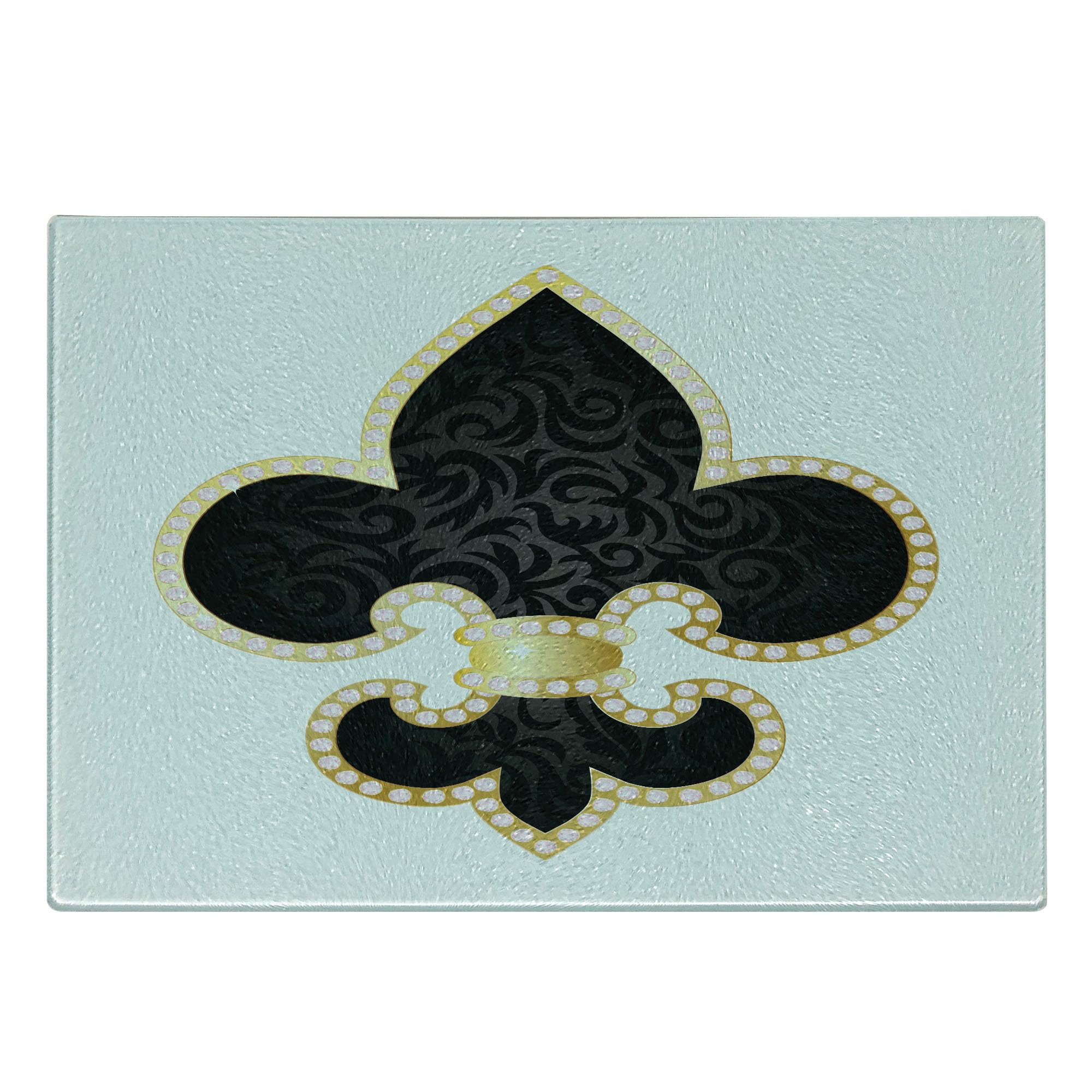 Ambesonne Fleur De Lis Tempered Glass Cutting Board - Royal Lily Throne France Empire Design - Decorative Serving Board for Cheese, Charcuterie & Appetizers - Small Size Yellow Black White - Perfect for Kitchen, Dining & Gifts