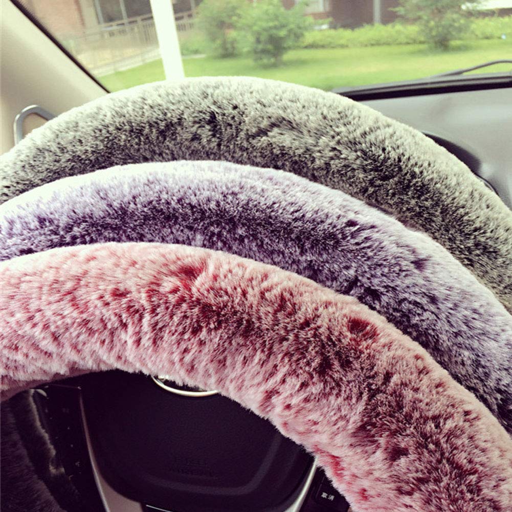 SHIAWASENA Warm Faux Wool Steering Wheel Cover Set - Includes Handbrake Cover & Gear Shift Cover (3-Piece, Blue & Gray) for Winter Driving Comfort & Car Interior Protection