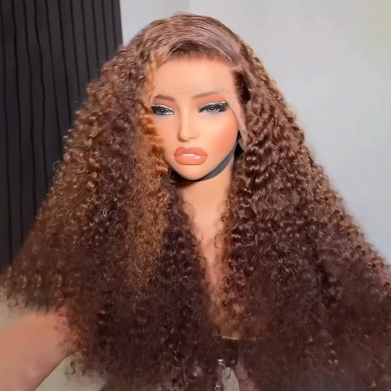 Eullair Brown with Honey Blonde Kinky Curly Human Hair Lace Frontal Wig - Glueless Lace Wigs for Women | Perfect for Daily Wear, Parties & Special Occasions