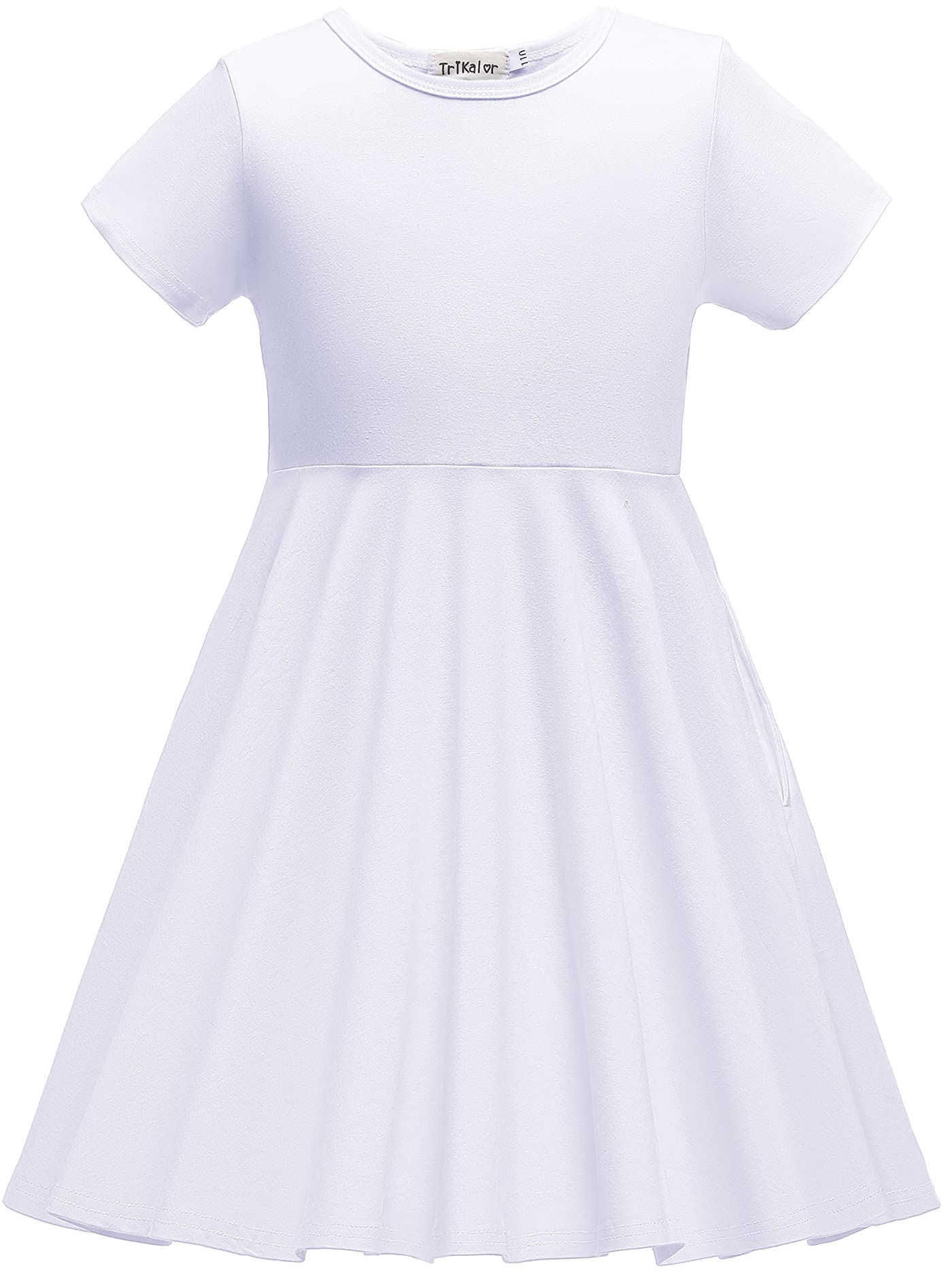 TriKalor Girls Short Sleeve Solid Color Skater Dress with Pockets - Casual Twirly Party Dress for Kids, Playdates & Special Occasions
