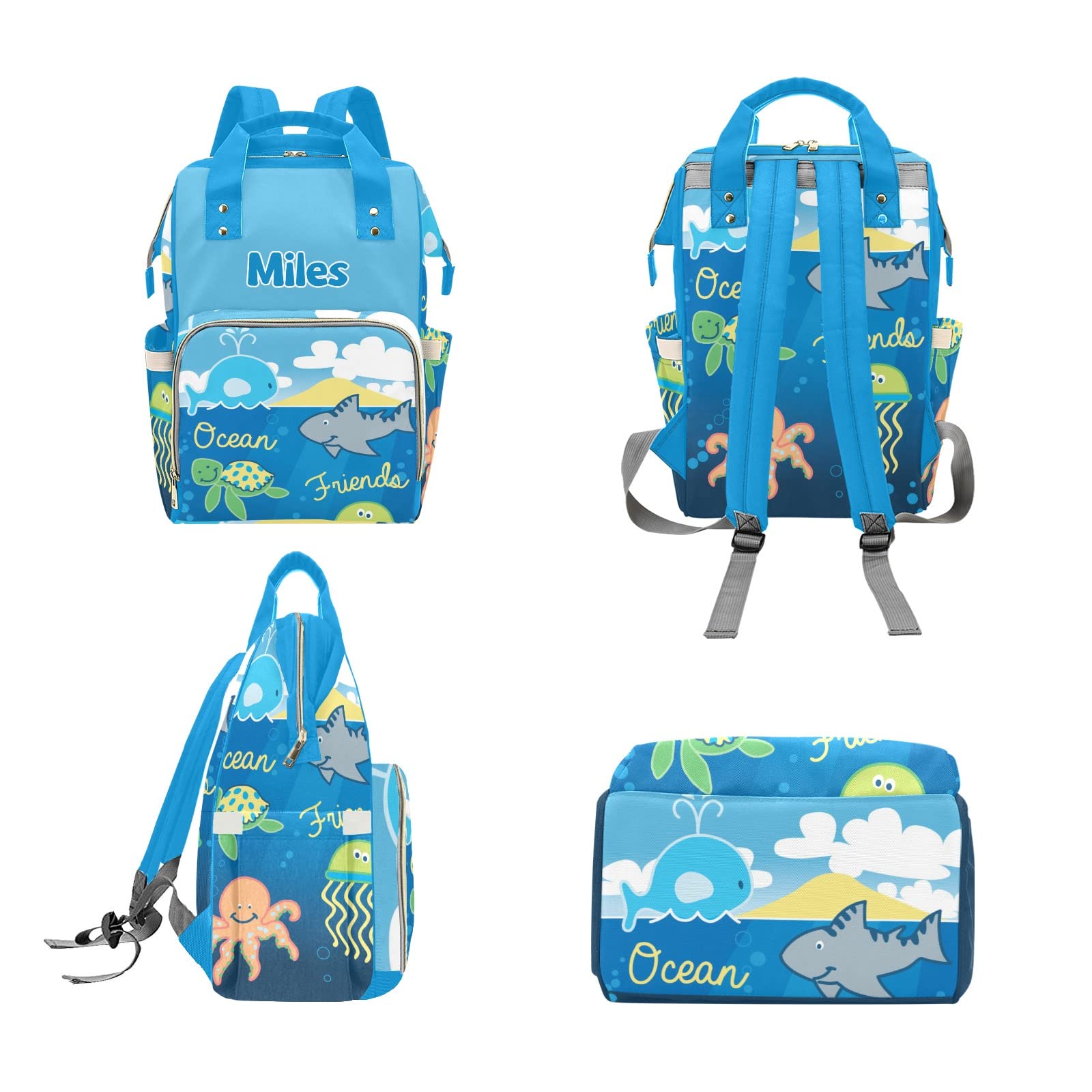Custom Diaper Bag Backpack Tote - Personalized Shark & Dolphin Design - Perfect Baby Shower Gift for New Moms - Ideal for Travel, Daycare & Family Outings