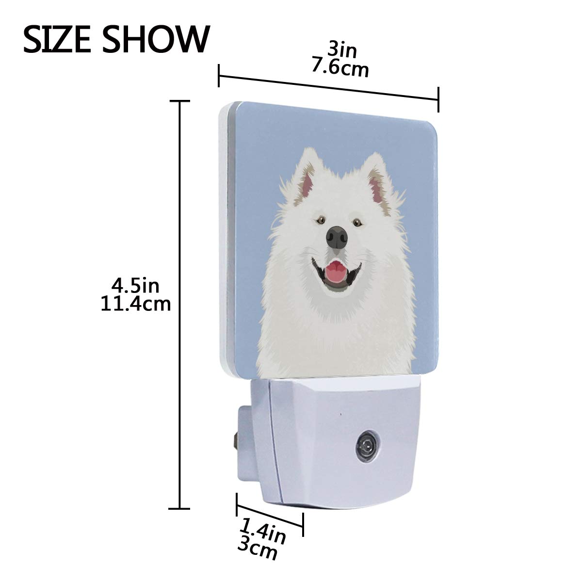 Vikko Smile Samoyed Buddy Happy Dog Night Light Plug in 2 Pack - LED Lamp with Dusk to Dawn Sensor for Kids & Adults - Perfect for Bedroom, Living Room, Hallway & Home Decor | Cute Nightlight for Nursery, Bathroom Safety & Cozy Atmosphere