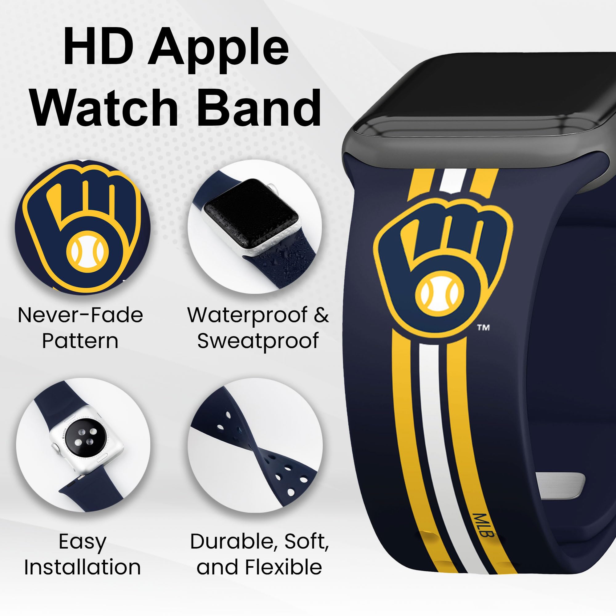 Milwaukee Brewers HD Watch Band for Apple Watch - Durable Sports Strap for Game Day & Casual Wear