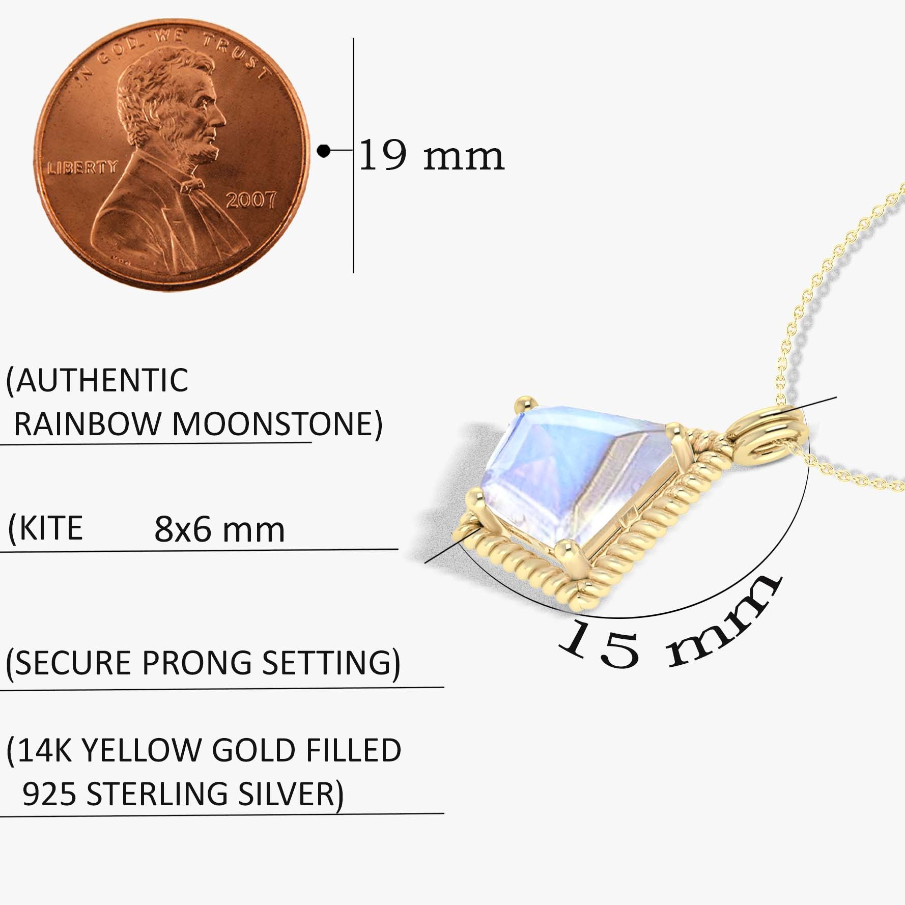 Natural Moonstone Kite Pendant Necklace for Women - Elegant Silver Chain Jewelry Gift for Birthday, Anniversary & Special Occasions