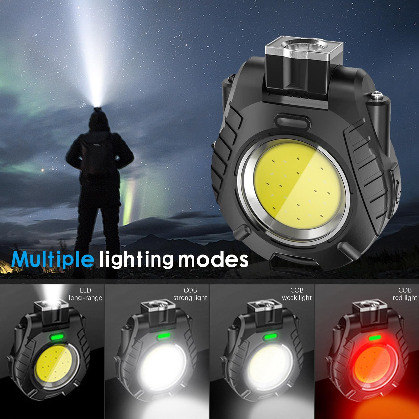 Rechargeable Waterproof Hat Clip Light - Black LED Headlamp for Fishing, Camping, Hand Work & Outdoor Activities | Portable Multifunctional Keychain Flashlight for Hats, Night Running, Hiking & Emergency Use