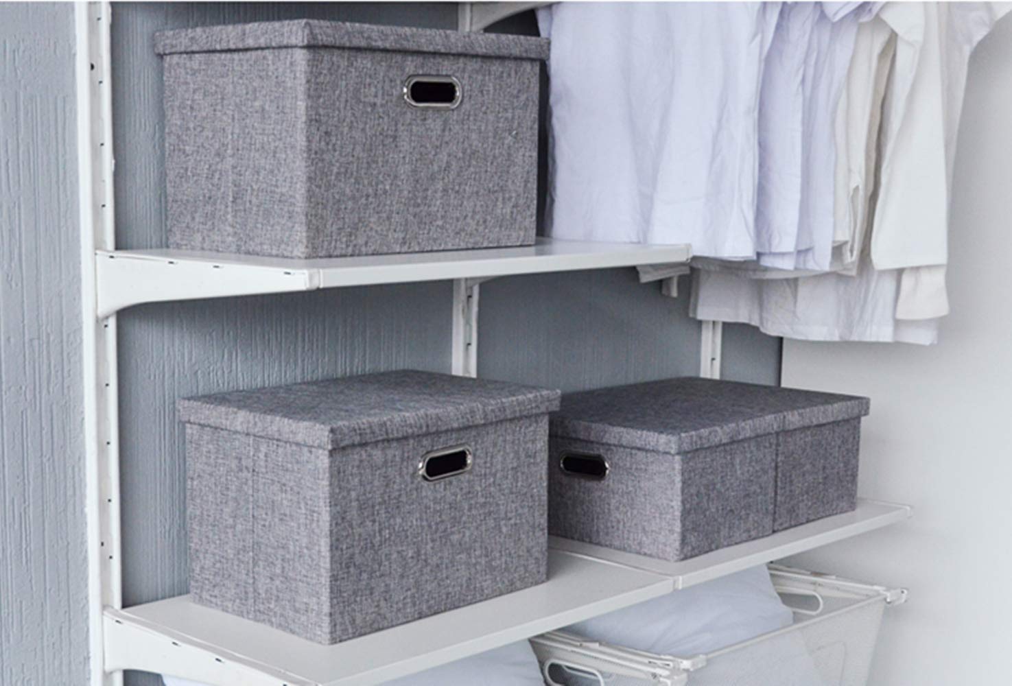 RAYLINE-DO Foldable Storage Box with Lids & Handles - Multi-Purpose Organizer for Kids Toys, Office Supplies & Home Decor | Space-Saving Grey Storage Basket for Bedroom, Playroom & Closet Organization