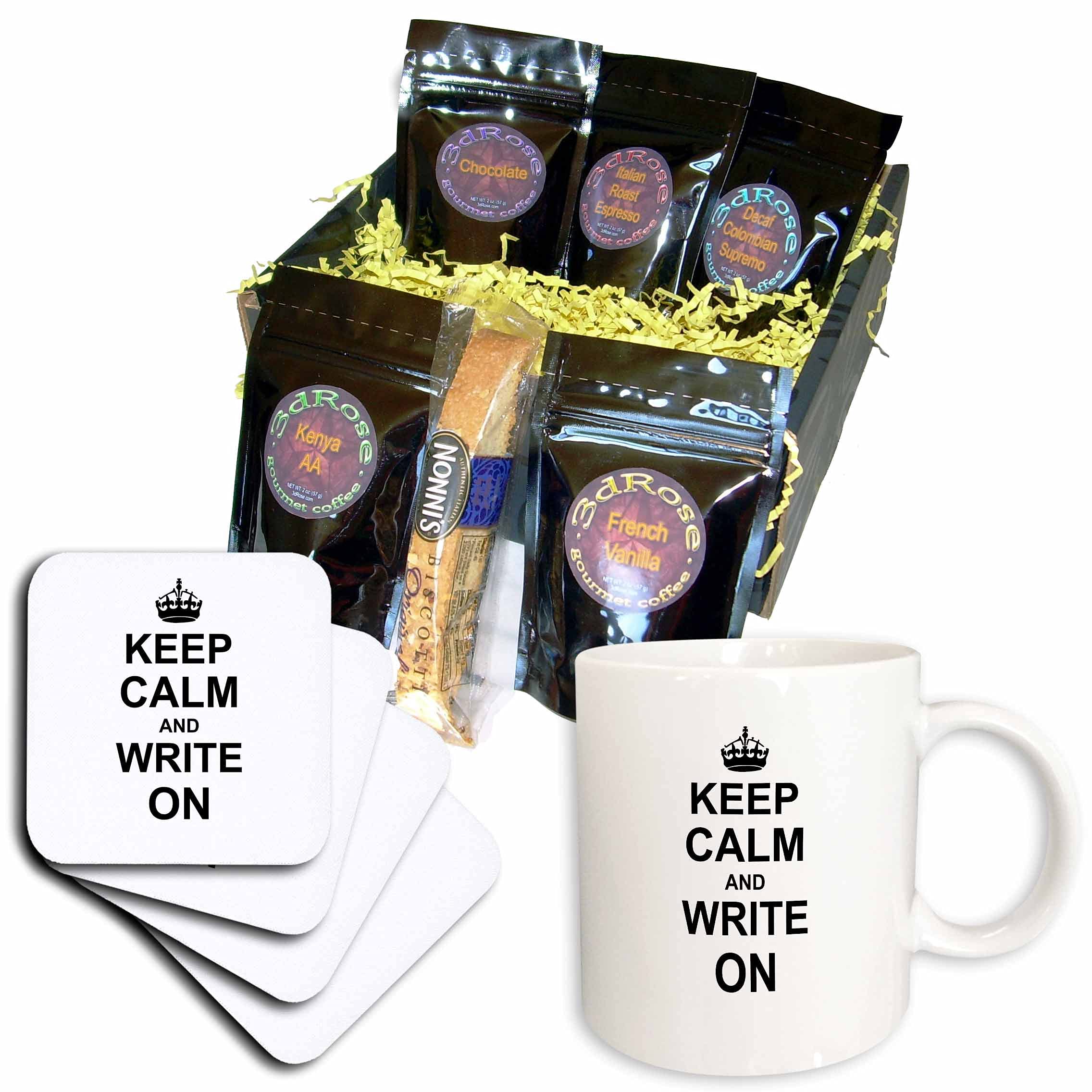 3dRose Keep Calm Carry On Writing - Funny Author PhD Thesis Writer Coffee Mug Gift Set for Writers, Students & Book Lovers - Perfect for Office, Study & Home Use