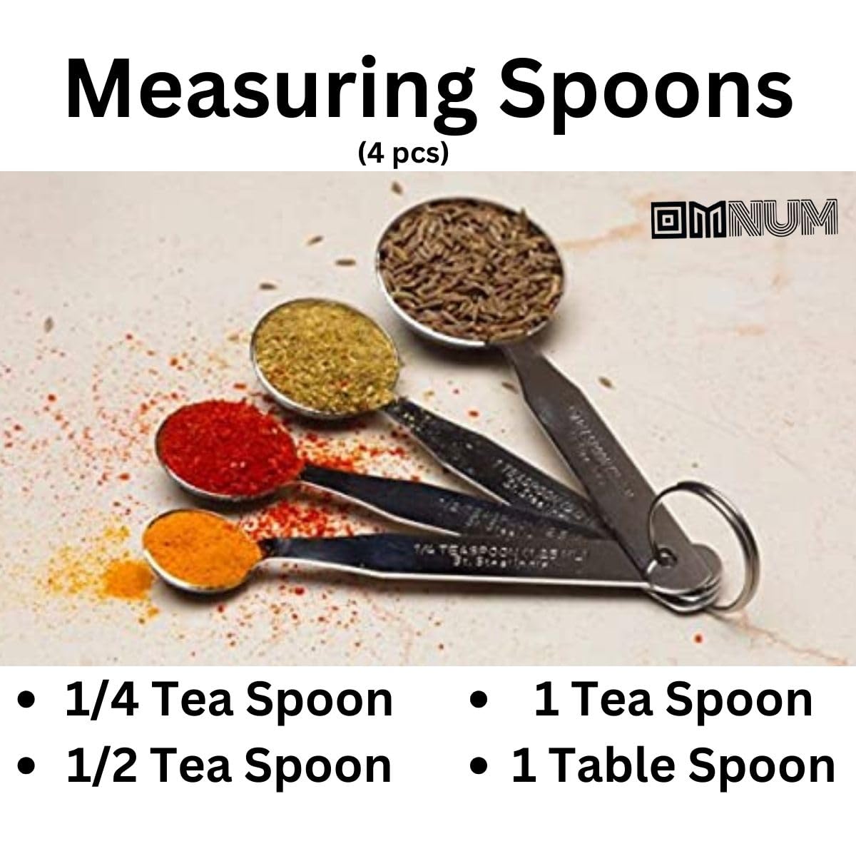 Omnum Premium Stainless Steel Measuring Spoon Set (4-Piece) - Heavy Duty Metal Kitchen Measuring Spoons for Cooking, Baking & Meal Prep - Perfect for Home Chefs, Bakers & Coffee Enthusiasts