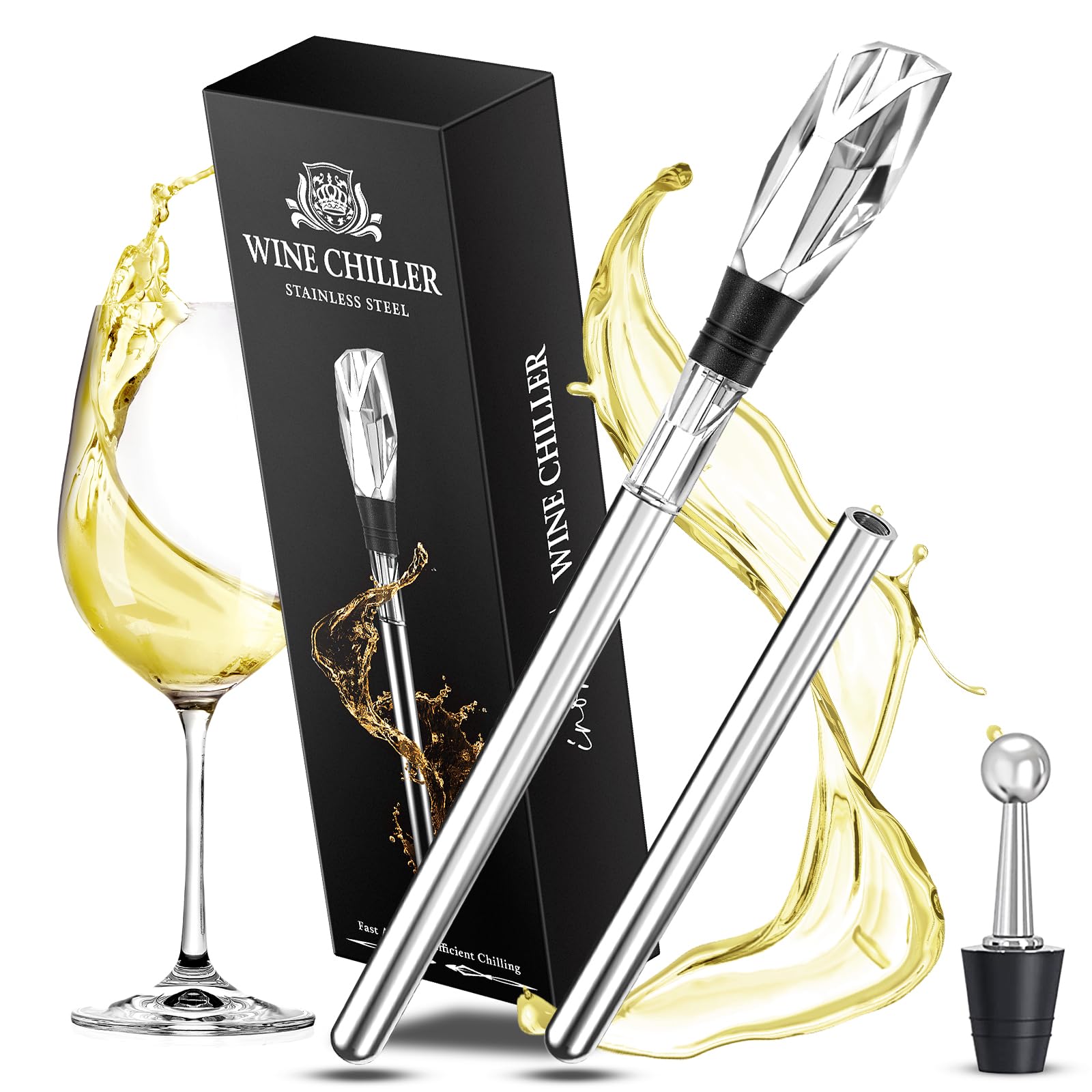 INOMO Wine Chilling Stick with Pour Spout - Stainless Steel Wine Cooler for Men & Women - Perfect Birthday, Valentine's Day Gift for Him or Her - Great for Parties, Date Nights & Home Entertaining