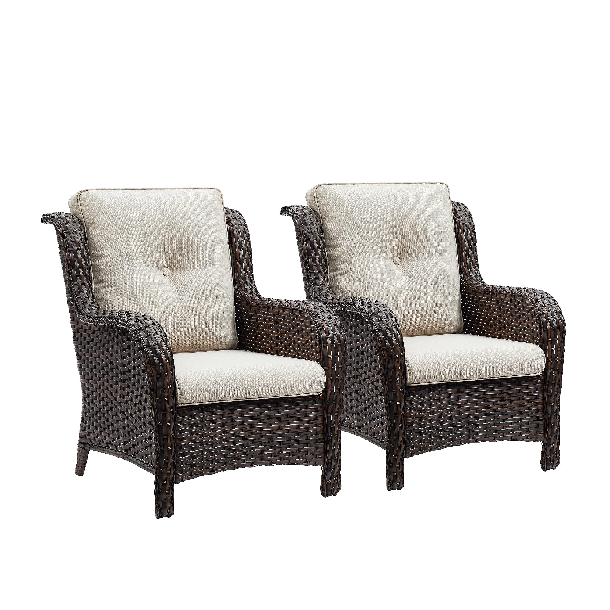 2-Piece Brown/Beige Wicker Patio Chair Set - High Back Rattan Dining Chairs with Deep Seating for Outdoor Porch, Garden, Poolside & Backyard Relaxation