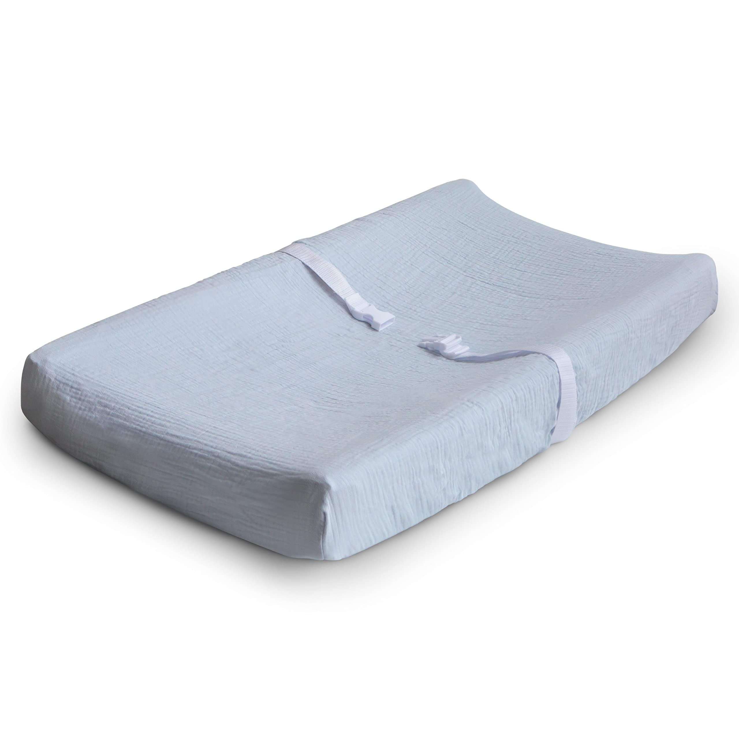 Mushie Extra Soft Muslin Fitted Changing Pad Cover - Baby Blue | Organic Cotton Baby Changing Table Cover | Perfect for Nursery, Daycare & Travel Diaper Changes