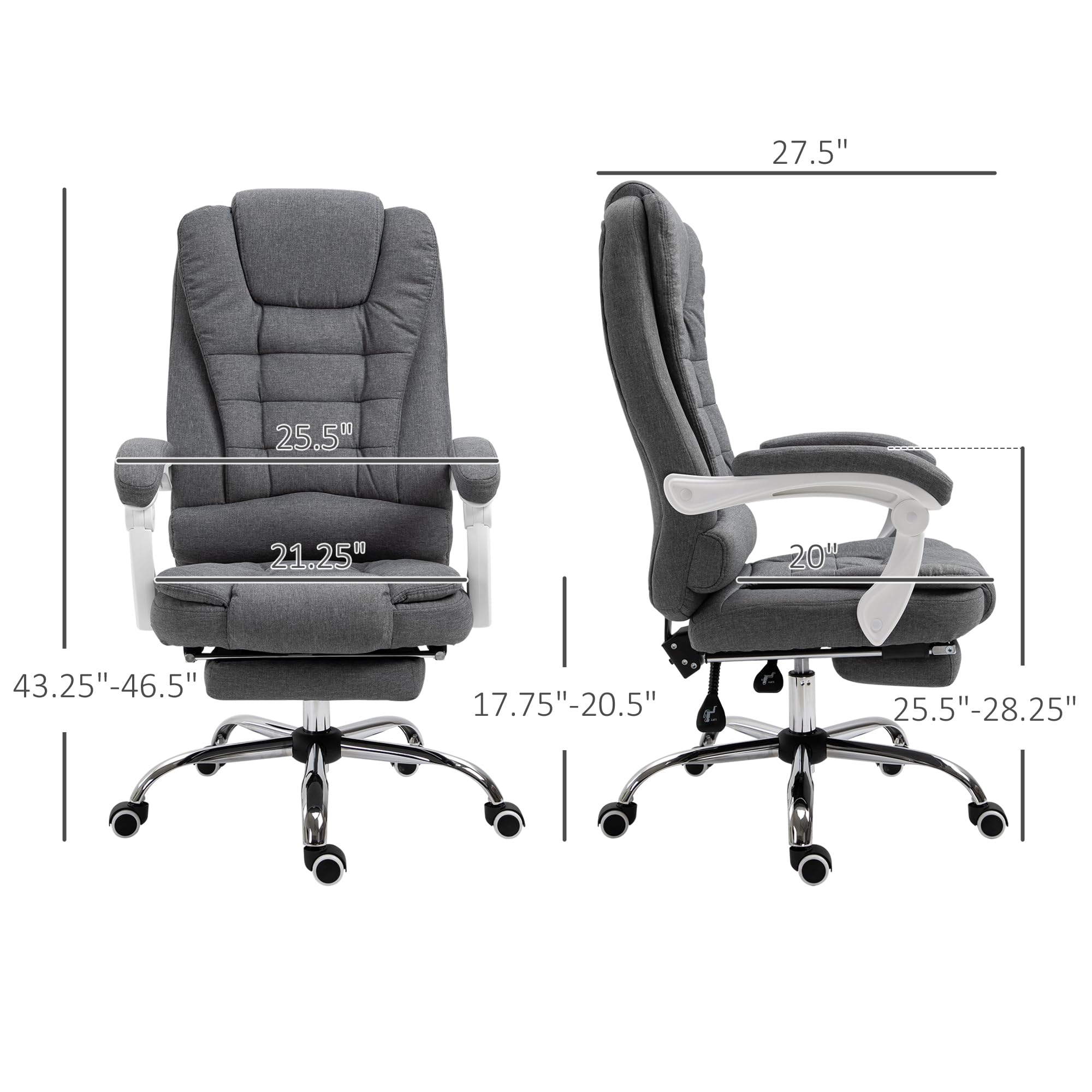 Vinsetto Ergonomic High-Back Executive Office Chair with Adjustable Footrest - Breathable Linen Fabric Computer Desk Chair with Padded Armrests - Gray - Perfect for Home Office, Gaming & Workspaces