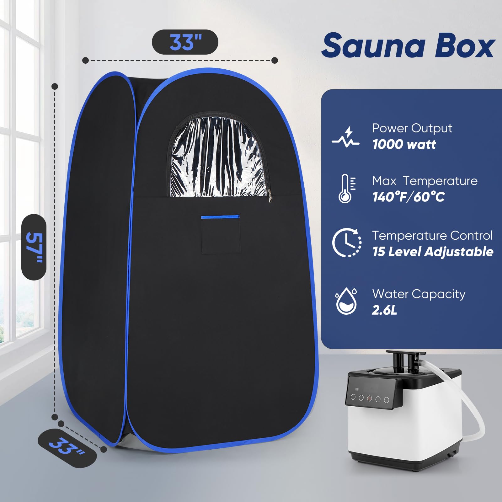Upgraded Portable Home Sauna Tent with 1000W 2.6L Steamer - Extra Large Sauna Box Includes Chair & Remote Control (Blue) | Perfect for Relaxation, Detox & Weight Loss at Home