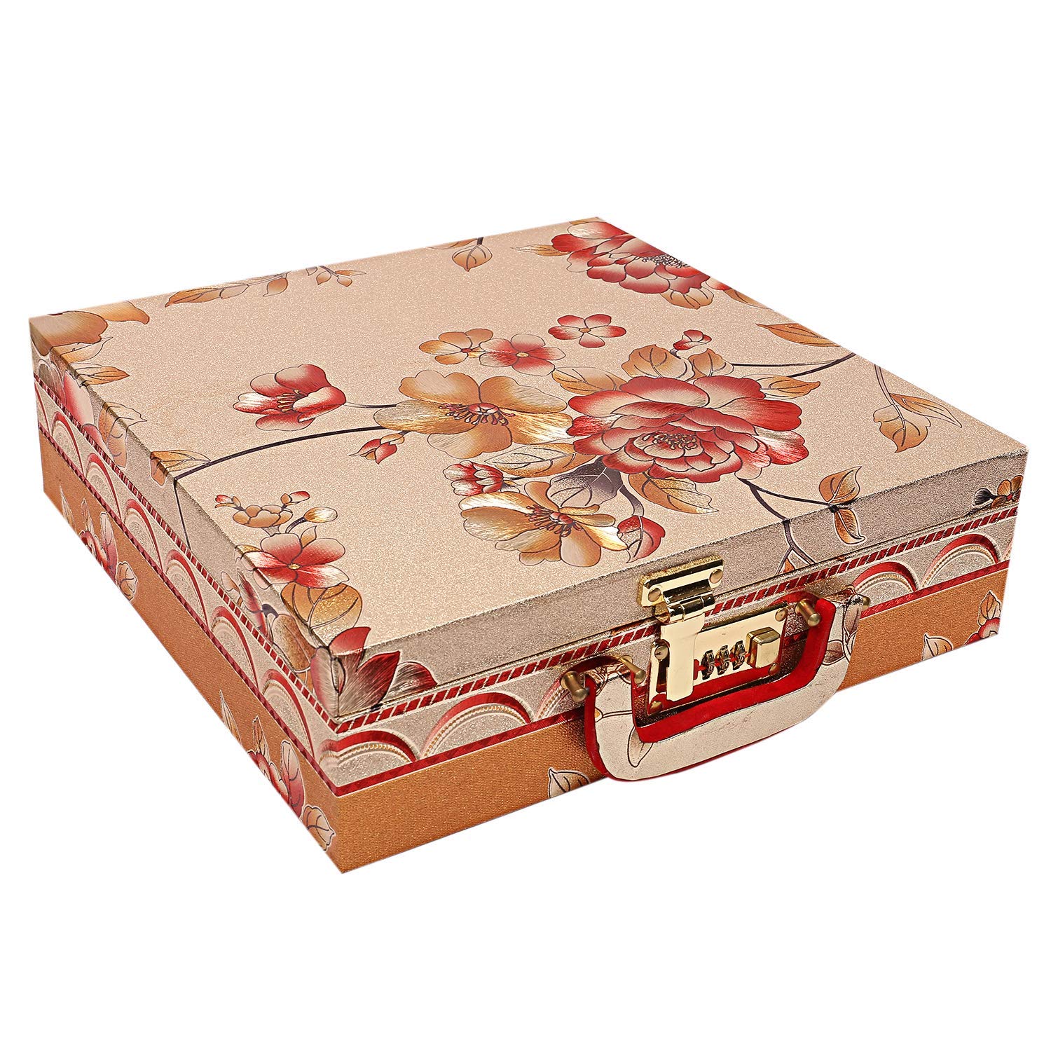 Kuber METREY Wooden 4-Rod Bangle Jewelry Storage Box with Lock System - Gold Finish | Secure Bracelet Organizer for Home, Travel & Gift Giving (Model: CTKTC6852)