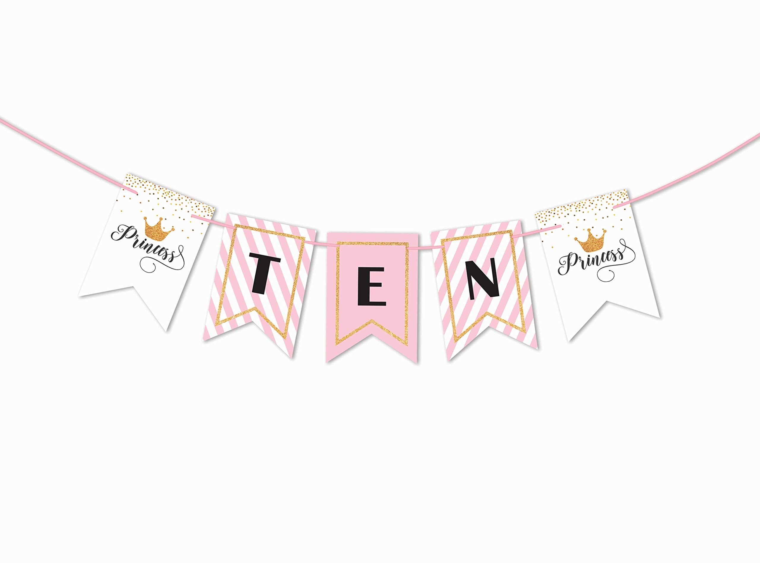 10th Birthday Party Decorations for Kids - 'I Am Ten' Pennant Banner Flags, Bunting Garland for Boy & Princess Themed Celebrations | Perfect for Birthday Parties, Classroom Decor, and Photo Backdrops