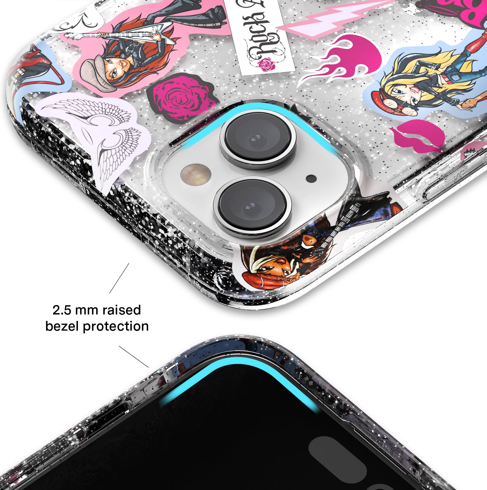 Bratz Rock Angelz Glitter iPhone Case - Trendy Sparkle Phone Cover for iPhone 13/14/15 Pro Max - Perfect for Concerts, Parties & Fashion Lovers