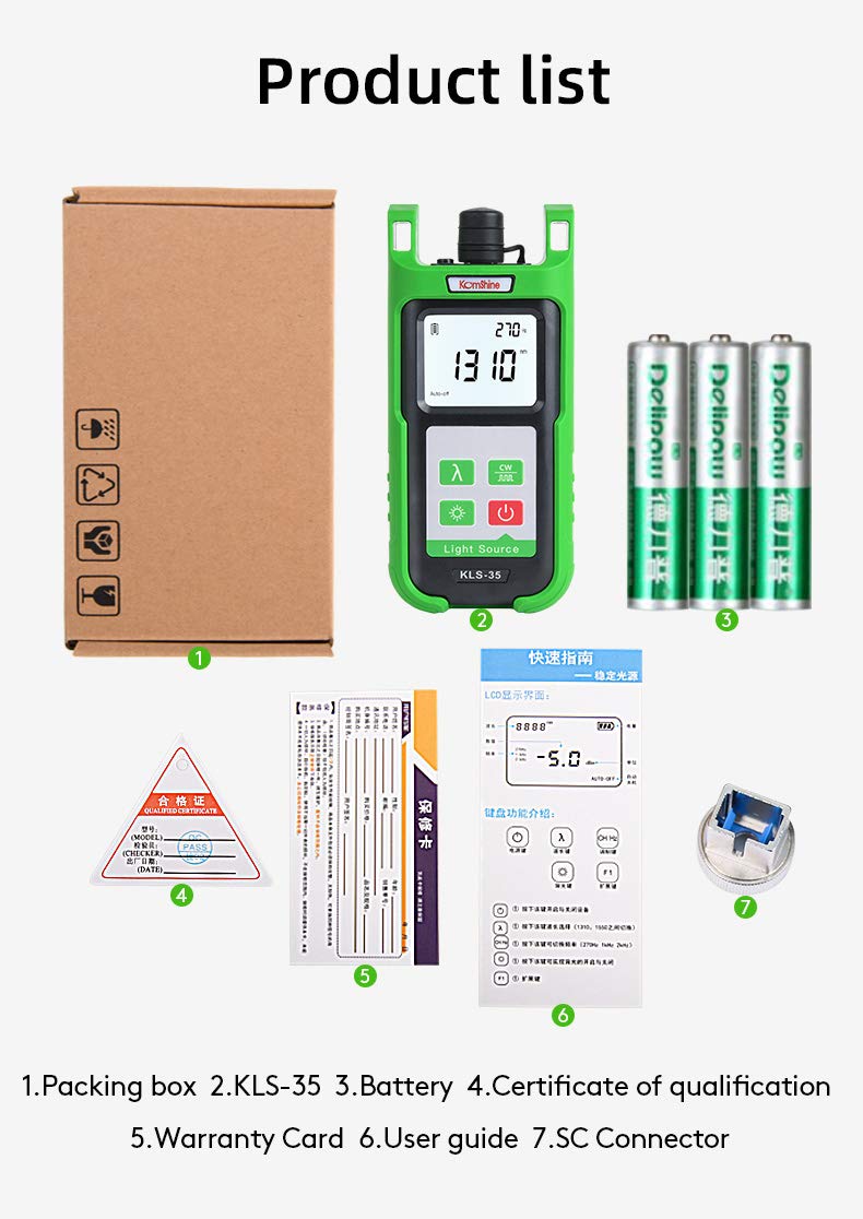 KLS-35 Handheld Fiber Optic Tester - 2.7 Inch FTTx Cable Testing Tool with 1310nm/1550nm SM Light Source for Network Installation & Maintenance