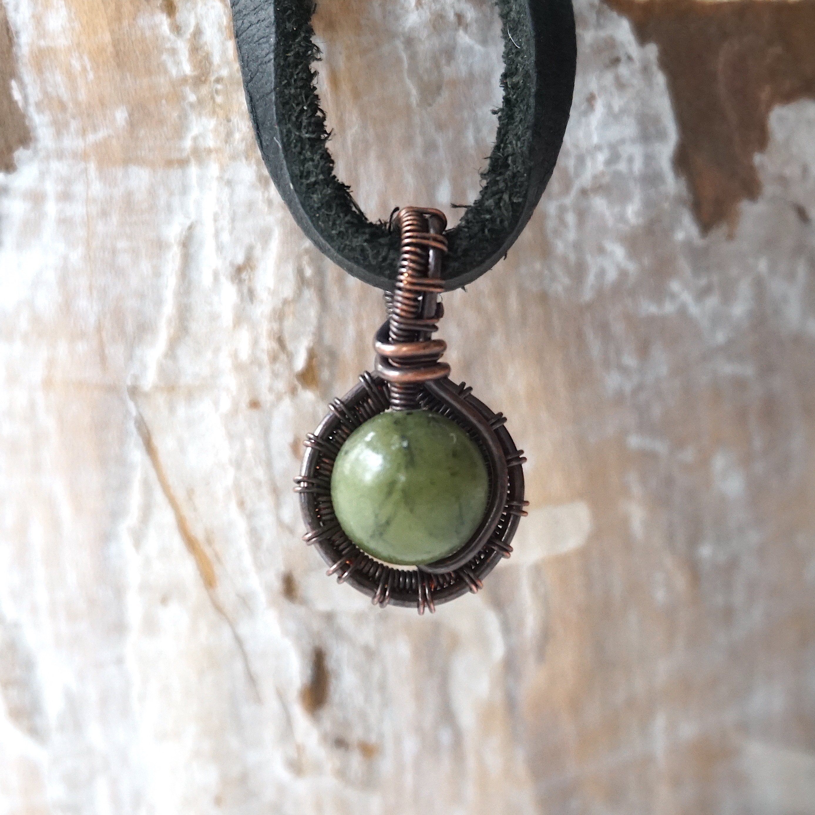 Green Jade Charm Necklace with Antiqued Copper Pendant - Elegant Spiritual Jewelry for Women, Perfect for Meditation, Yoga & Boho Fashion