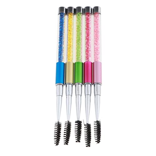 5-Piece Rhinestone Handle Makeup Brush Set - Eyelash & Mascara Applicator with Spiral Wands | Perfect for Professional Makeup Artists & Home Beauty Routines