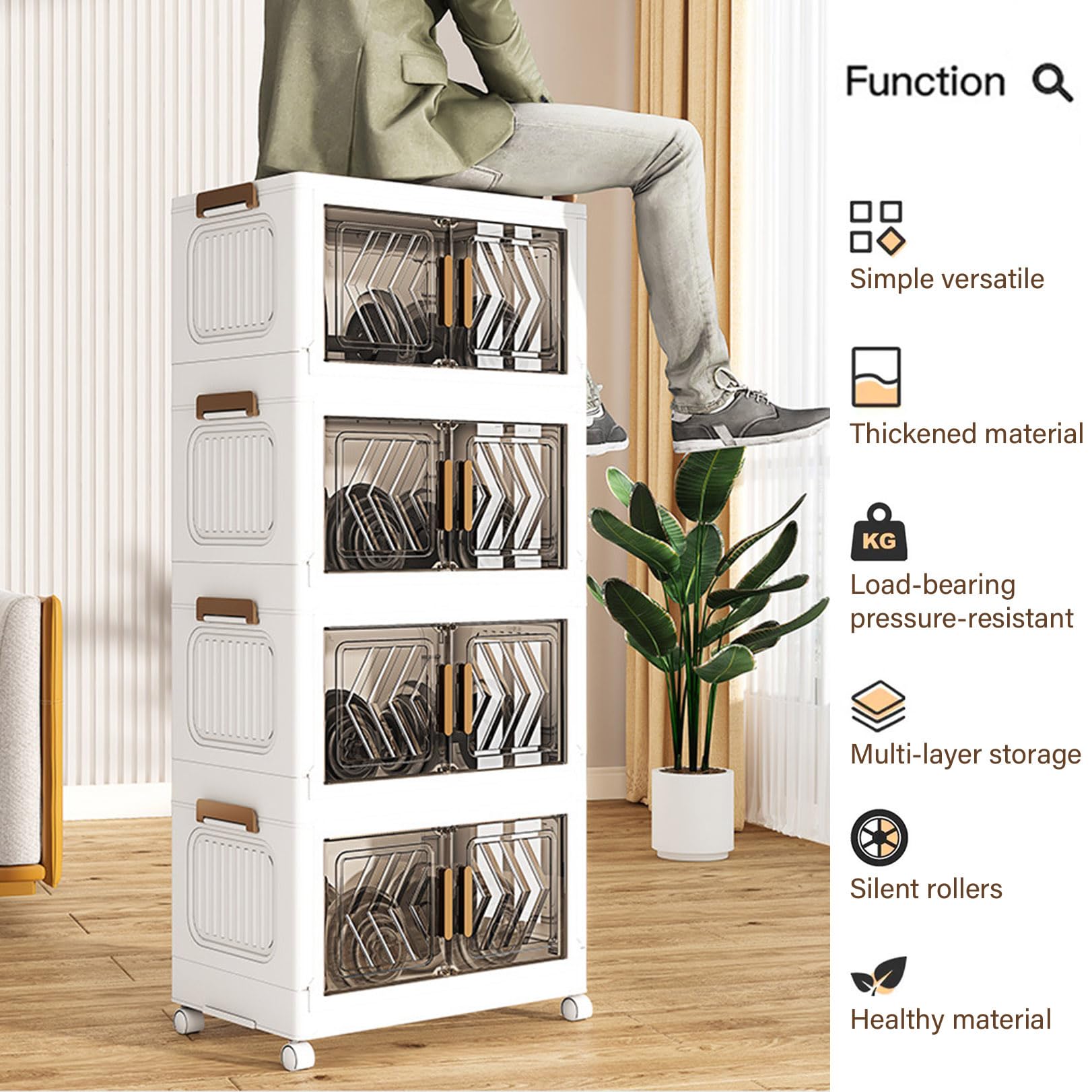 Stackable Storage Bins with Lids - 2 Tier Organizing Bins with Wheels, Foldable Closet & Wardrobe Storage Box for Home, Office, Dorm, Bedroom - Perfect for Clothes, Toys, and Seasonal Item Organization