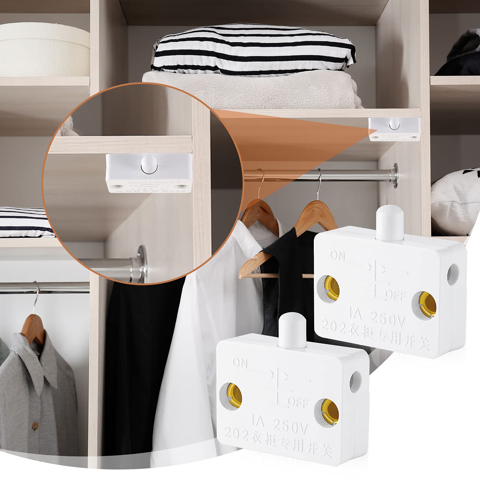 Honoson 8-Piece Cabinet Door Switch Kit for Closet Light - Automatic Touch Activated Lamp Switch for Wardrobe - Compatible with 12V, 24V, 110V (White & Black) - Perfect for Bedroom, Walk-in Closet, and Storage Room Lighting