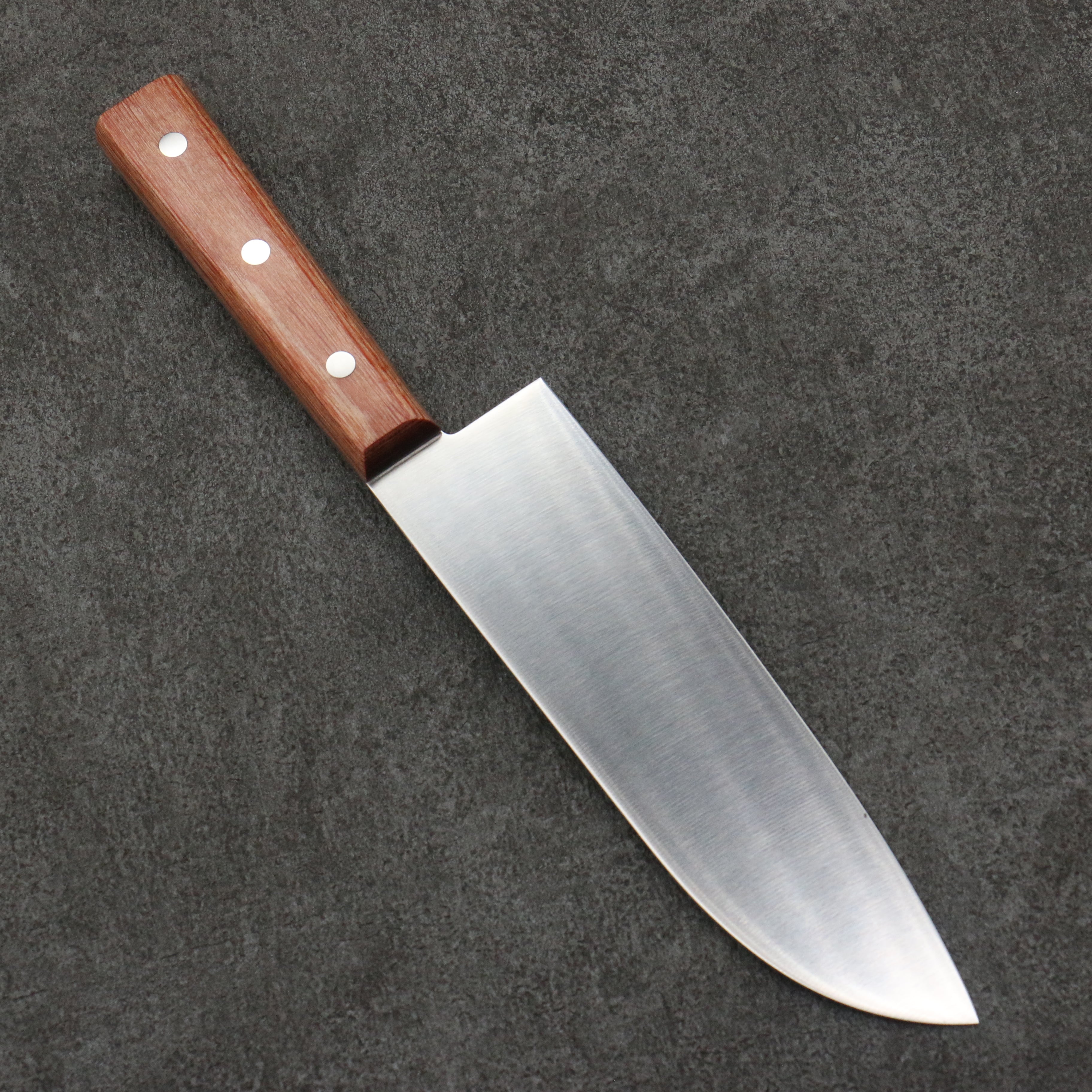 Sakai Ichiji 808 High-Carbon Steel Santoku Knife 180mm - Clamshell Profile with Light Brown Pakkawood Handle - Perfect for Slicing, Dicing & Chopping Vegetables, Meat & Fish