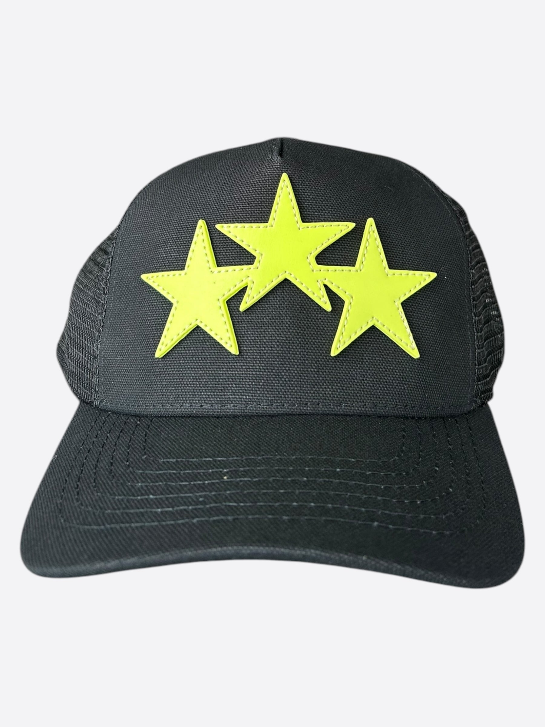 Amiri Black & Yellow Triple Star Trucker Hat - Stylish Baseball Cap for Men & Women - Perfect for Streetwear, Casual Outfits & Outdoor Activities