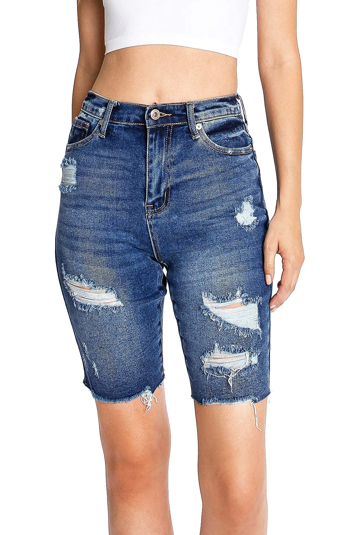Celebrity Pink Women's High Rise Bermuda Jean Shorts | Trendy Denim Shorts for Juniors | Perfect for Summer, Beach & Casual Outfits