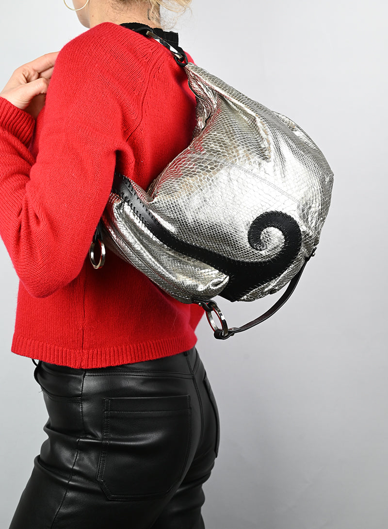 Fendi Silver Leather Handbag for Women | Luxury Designer Shoulder Bag | Perfect for Work, Evening Events & Travel