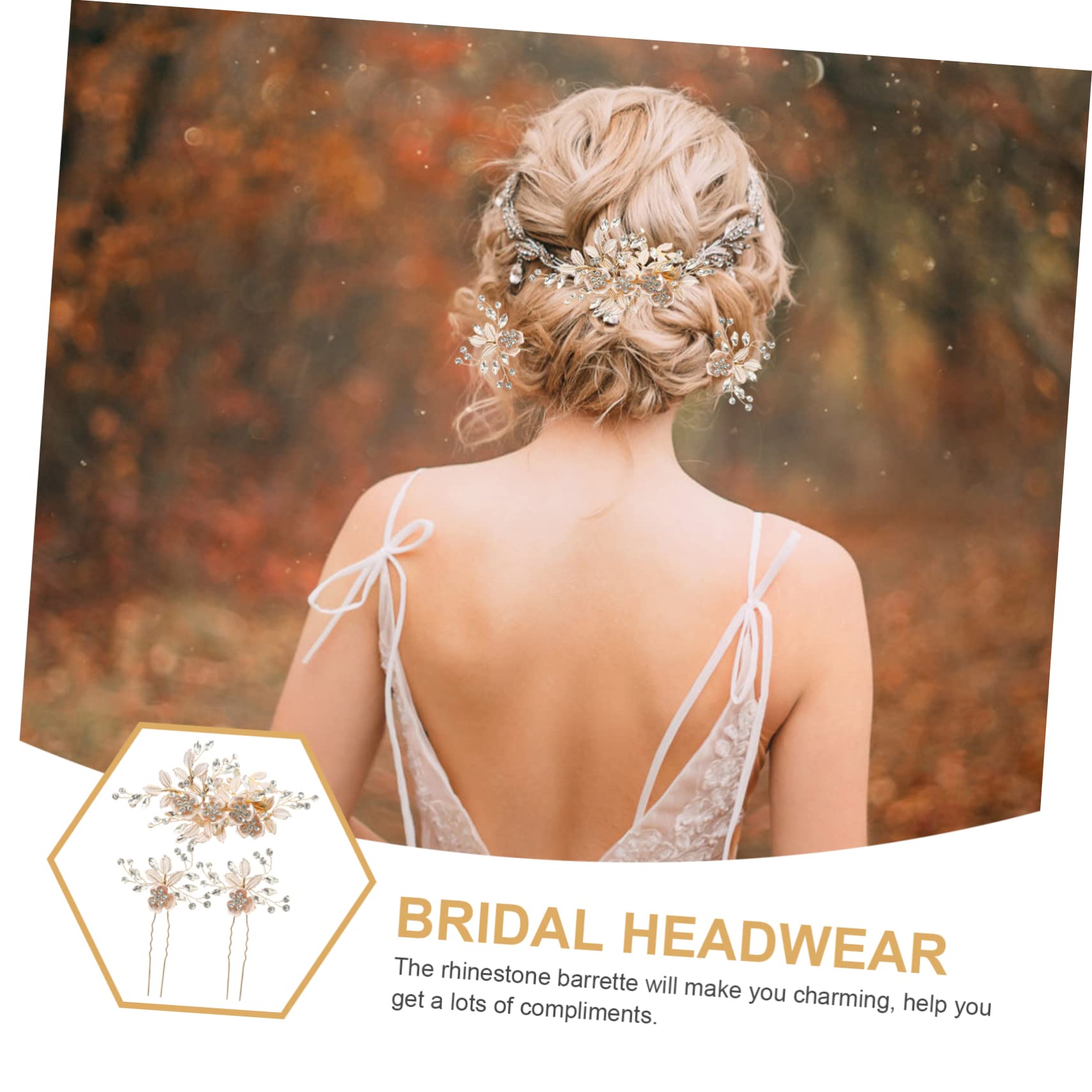 BIUDECO Rhinestone Bridal Hair Pin Set - Leaf Hair Clip & Flower Headpiece for Wedding, Prom, Bridal Shower - Elegant Bride Hair Accessories