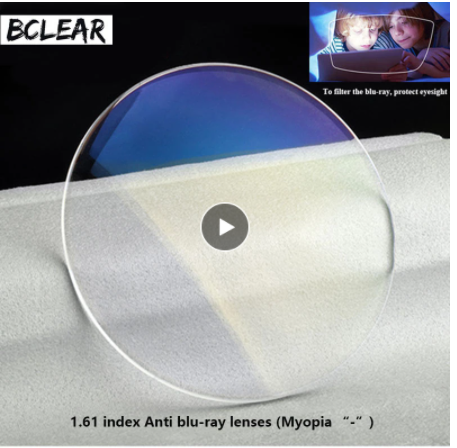 BCLEAR 1.61 Index Single Vision Anti-Blue Light Myopia Lenses - Clear Color for Computer & Digital Screen Protection - Perfect for Office Work, Gaming, and Online Study
