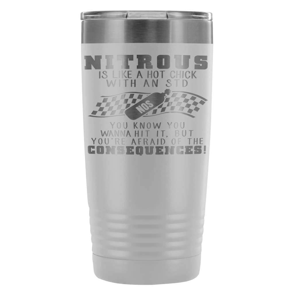 ODDITEES Racing Tumbler - 20oz Stainless Steel Insulated Cup with Laser Etched Nitrous Design (White) - Perfect for Coffee, Tea & Cold Drinks at Work, Gym or Road Trips