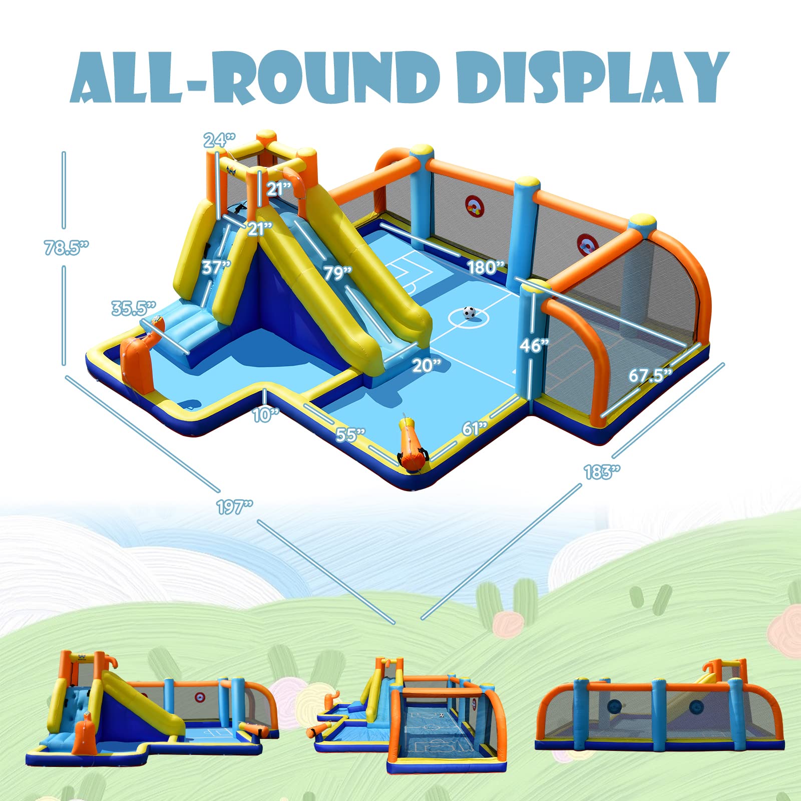 BOUNTECH 15x16.5FT Inflatable Water Slide with Splash Pool & Climbing Wall - 7-in-1 Mega Water Soccer Park for Outdoor Fun | Perfect for Backyard Parties, Summer Games, Kids Birthday Gifts & Family Water Activities