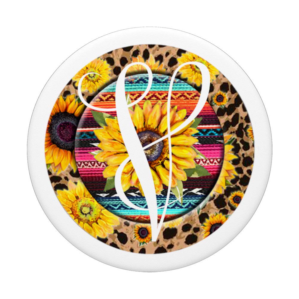 Sunflower Pop Letter V Phone Case Stand - White V Monogram PopSockets Grip & Stand for iPhone, Samsung & Tablets | Perfect for Work, Travel & Selfies